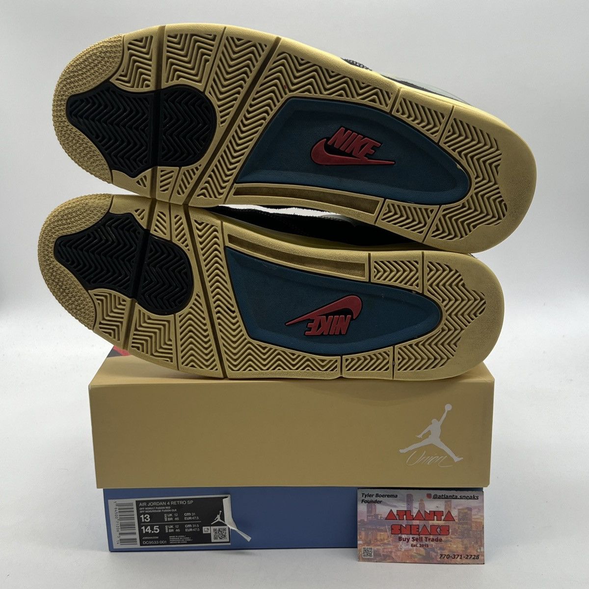 Jordan Brand Union la x air Jordan 4 off noir Size US 13 / EU 46 - 7 Thumbnail