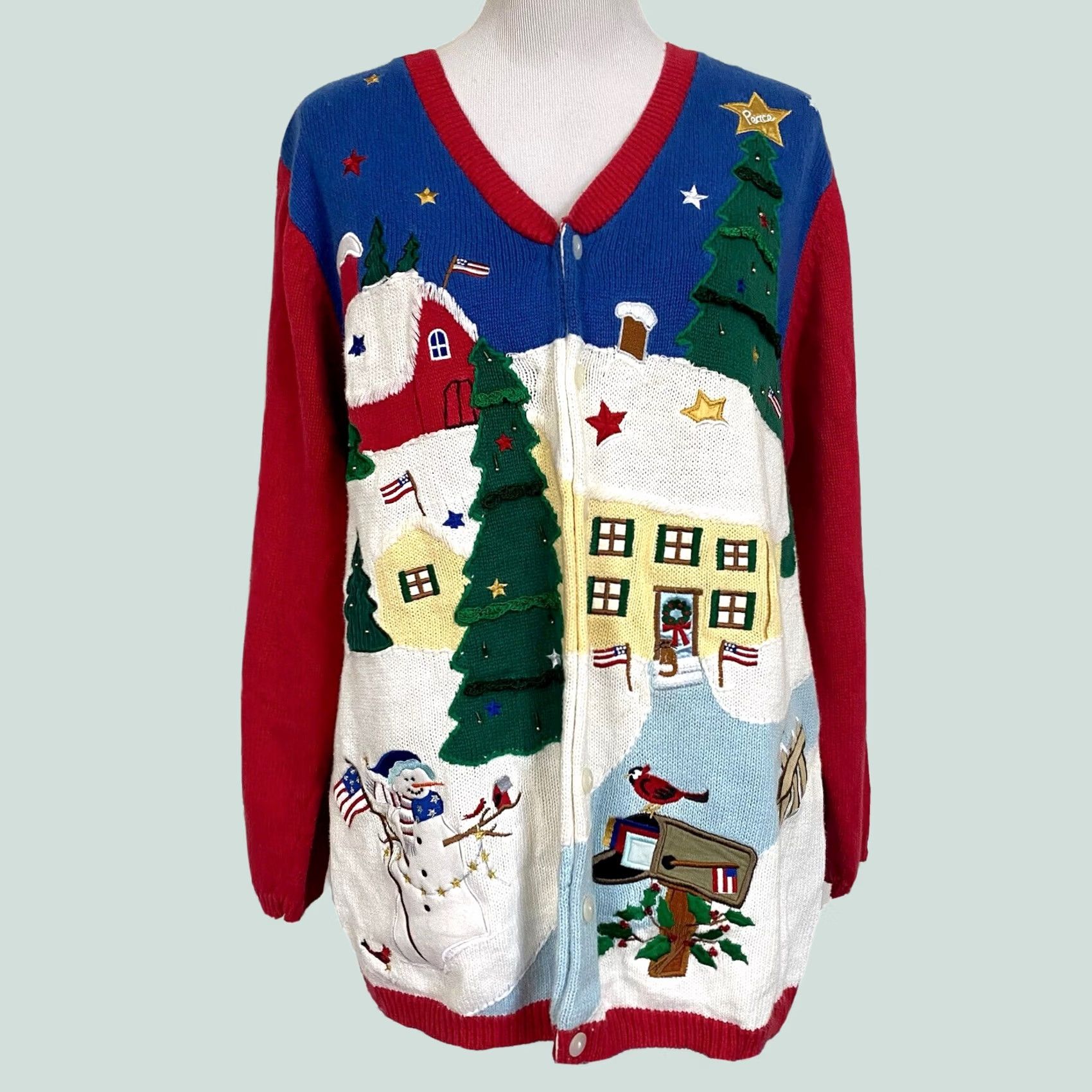 Quacker Factory Quacker Factory Cardigan Sweater Christmas Long Sleeve Womens 1X Multicolor Winter Santa Angels Peace - Mens? Size XL / US 12-14 / IT 48-50 - 1 Thumbnail