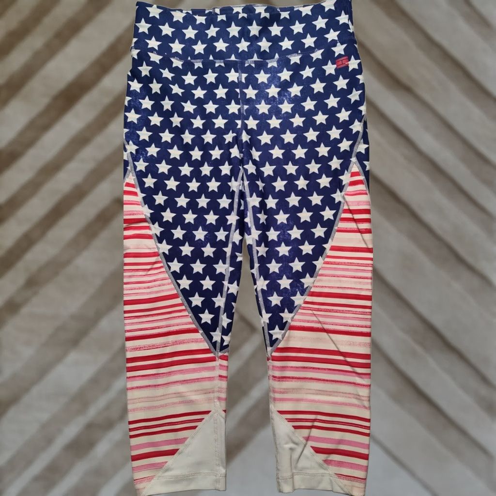 Tommy Hilfiger TOMMY HILFIGER SPORT Women Medium USA FLAG Patriotic AOP Compression Leggings Shirt? Size 32" / US 10 / IT 46 - 1 Thumbnail