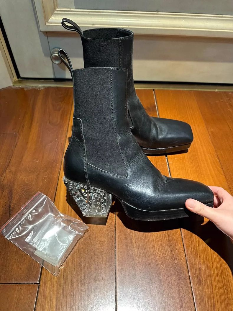 Rick Owens Heel Shoesed Ankle Boots With Rhinestone Heel Shoes-Dmc in Black, Men's (Size 9.5)
