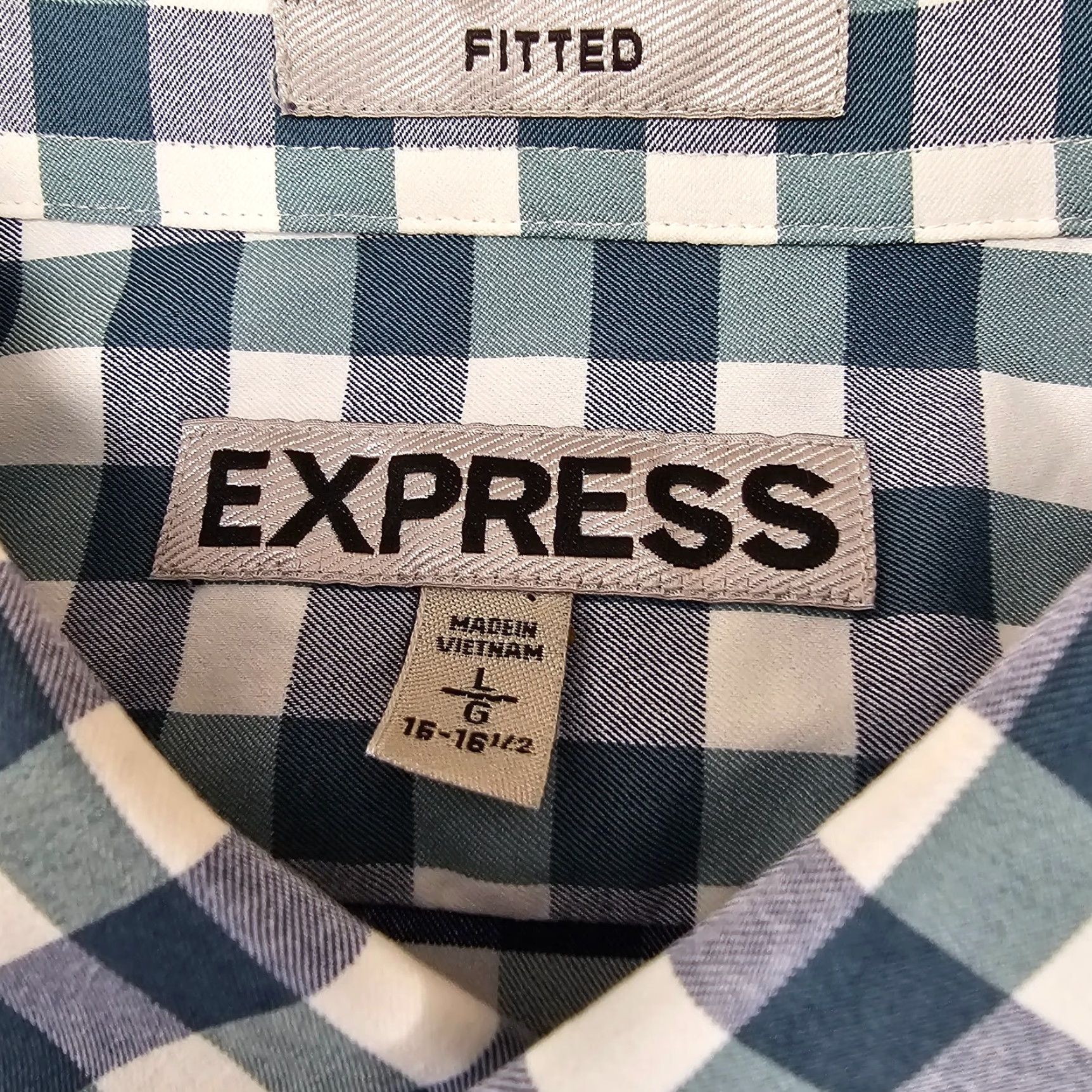 Express Express Shirt Men L Teal Check Button-Up Knit Cotton Long Sleeve Size US L / EU 52-54 / 3 - 4 Thumbnail