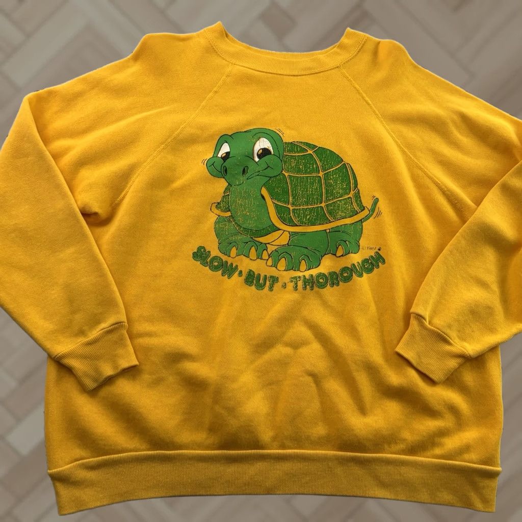 Vintage Vintage Slow But Thorough Turtle Crewneck Sweatshirt Mens XL Gold Size US XL / EU 56 / 4 - 1 Thumbnail