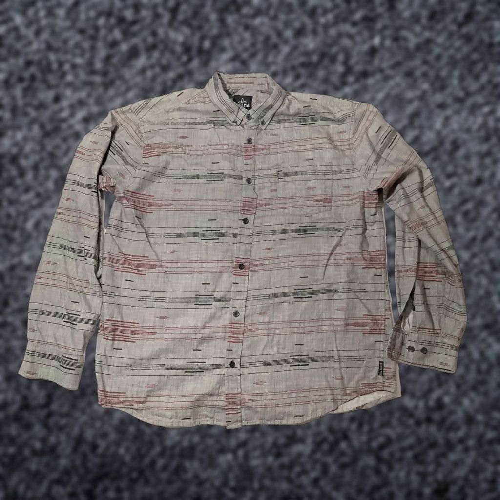 Prana prAna Shirt Mens XL Gray Red Stripe Button Front Long Sleeve Casual Outdoor Size US XL / EU 56 / 4 - 1 Thumbnail