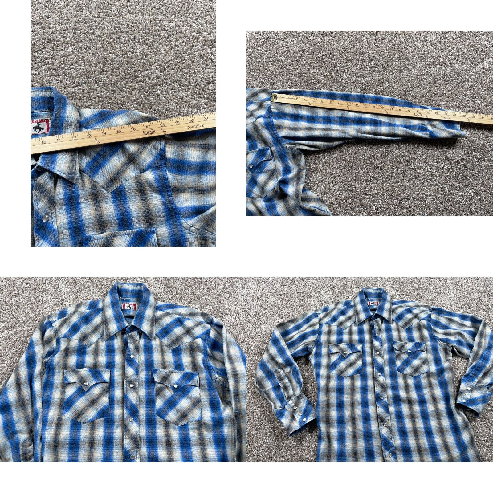 Vintage VINTAGE Men's 80s Shadow Plaid Flannel Western Shirt Medium Casual Workwear Gray Blue Pearl Snap Size US M / EU 48-50 / 2 - 8 Thumbnail