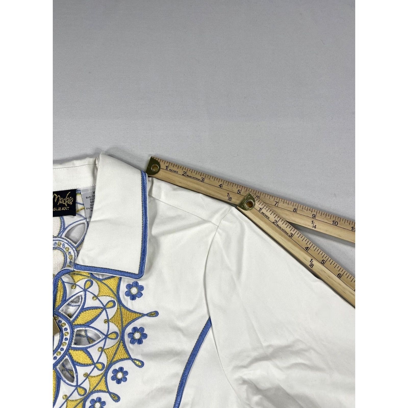 Bob Mackie BOB MACKIE Women's XL Wearable Art JACKET Floral Embroidery Sunburst Cutout Top Jacket XL White Sunburst Art Beach Womens Size XL / US 12-14 / IT 48-50 - 6 Thumbnail