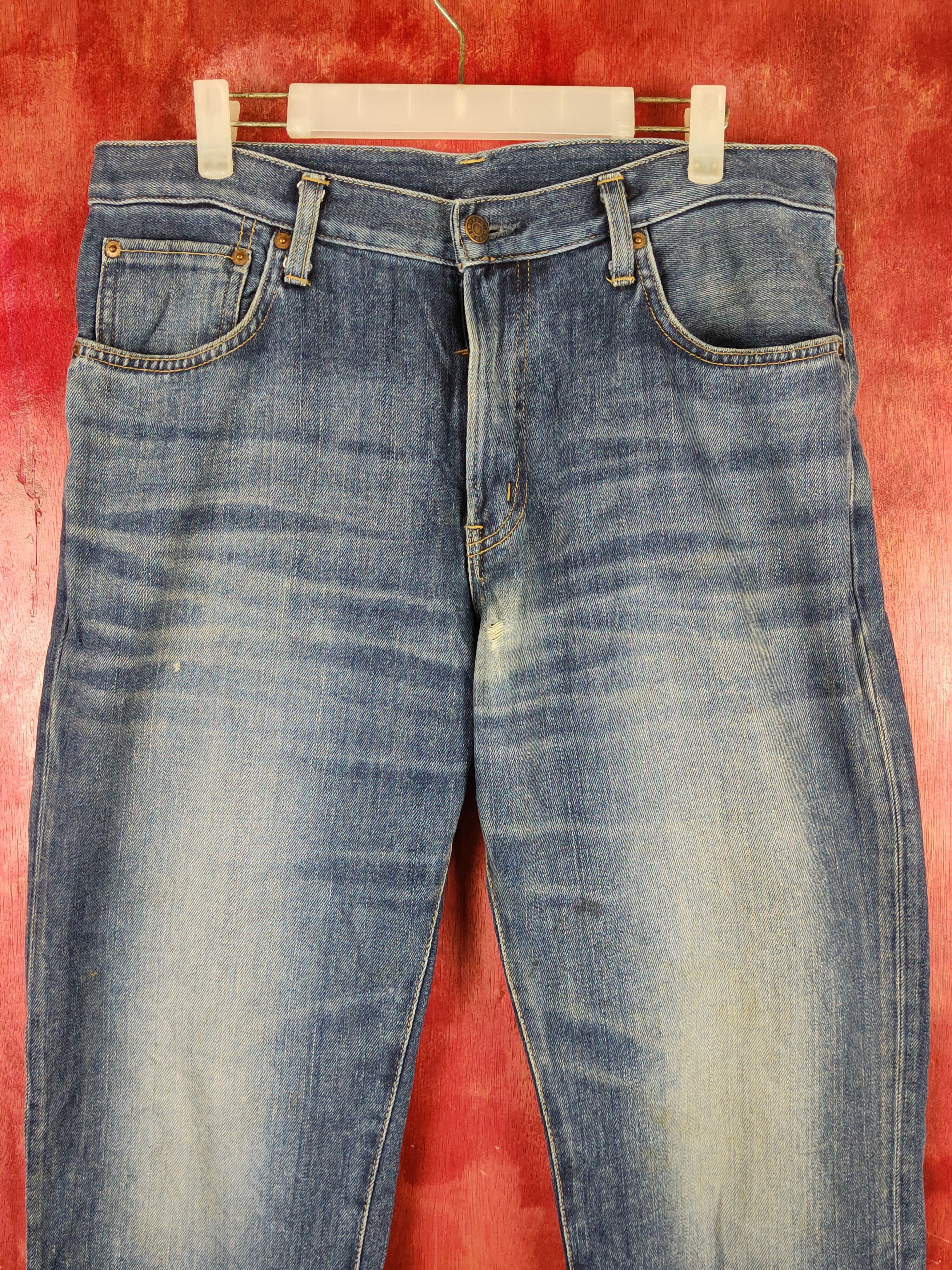 Edwin Edwin Dark Blue Distressed Ripped Soft Jeans #S2206 Size US 33 - 2 Thumbnail