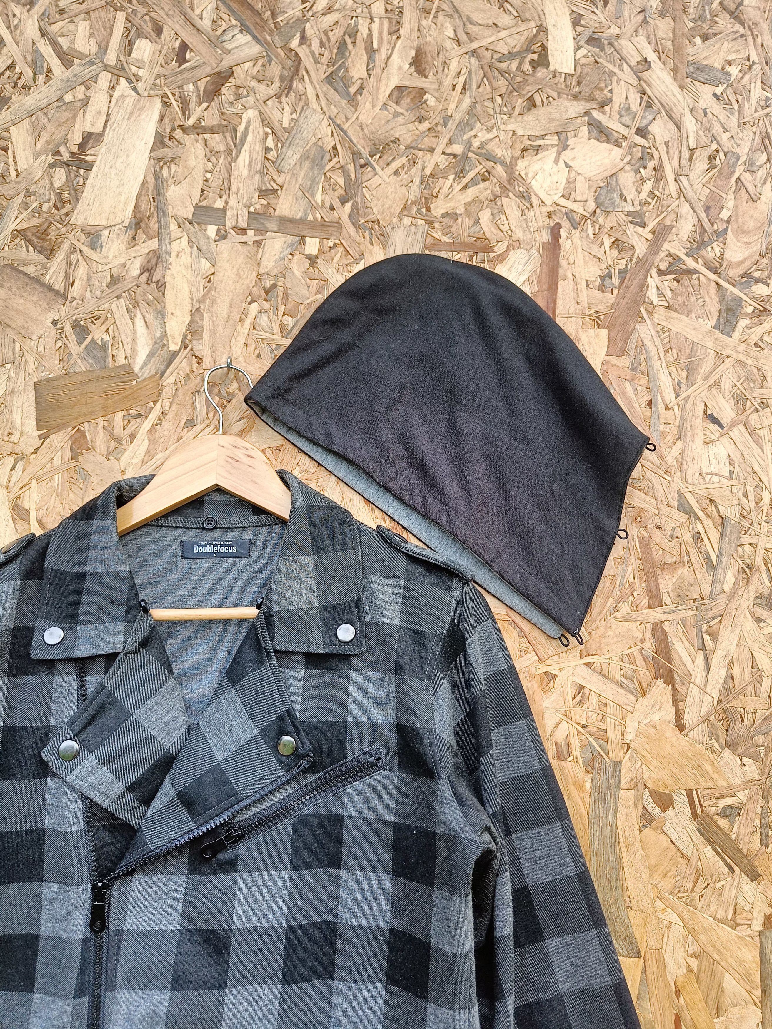 Japanese Brand Double Collar, Checker Zipper Hoodies Punk GrungeJacket Size US L / EU 52-54 / 3 - 3 Thumbnail