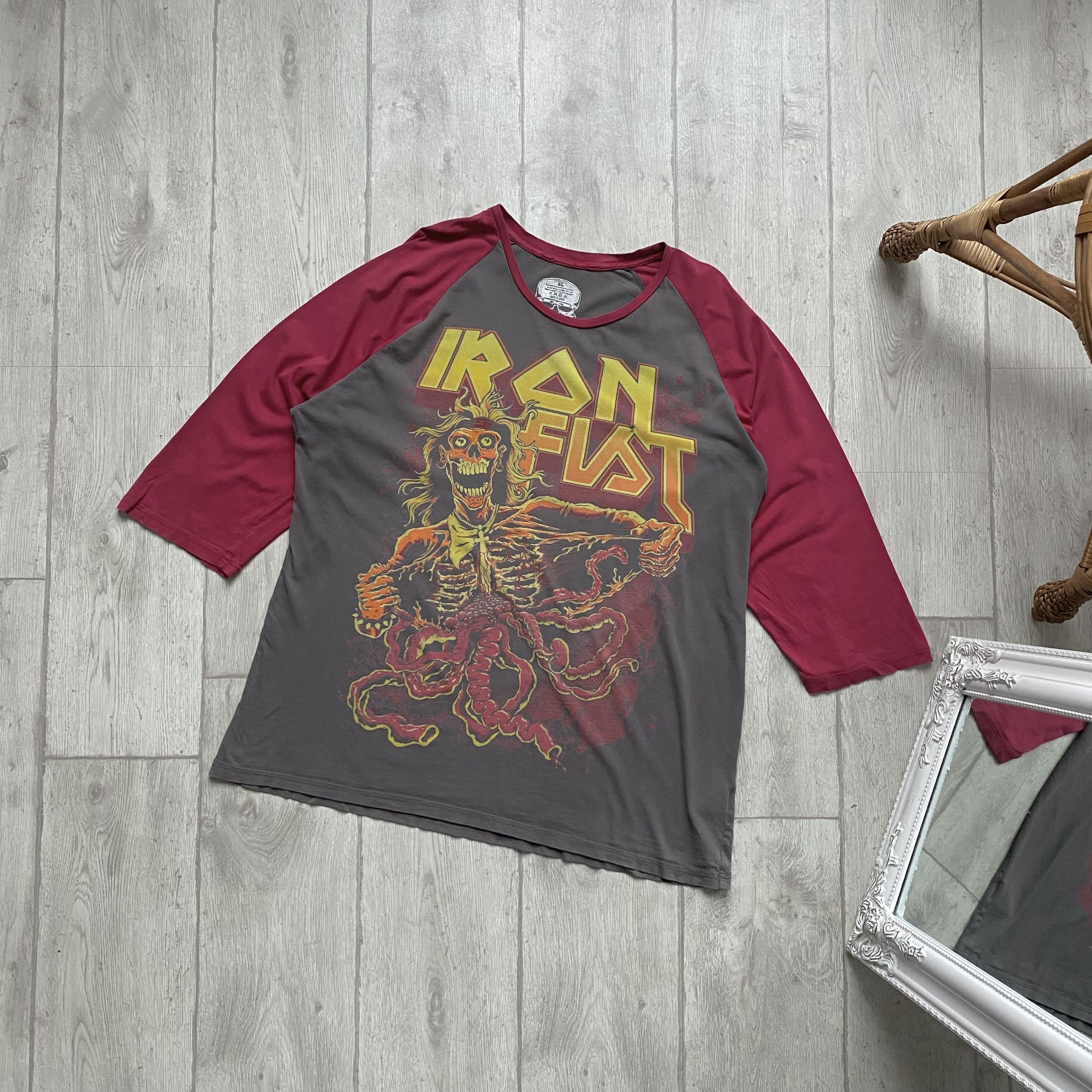 Iron Maiden Trashed Ed Hardy Style Iron Fist overprint Skull tee rock Size US XL / EU 56 / 4 - 1 Thumbnail