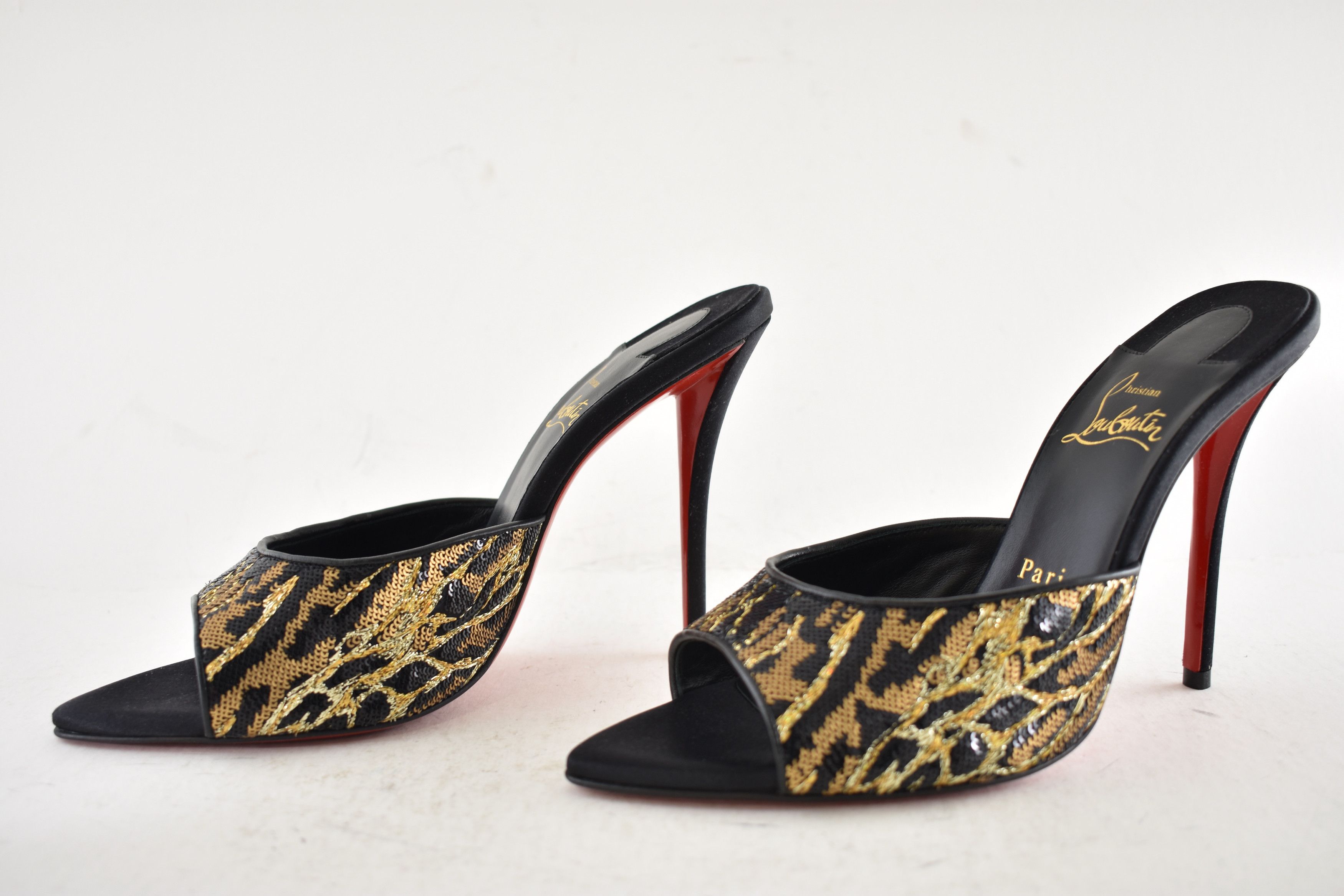 Christian Louboutin Miss Z Mule Ocelot 100 Black Backless Sandal Heel Pump 38 Size US 8 / IT 38 - 17 Thumbnail