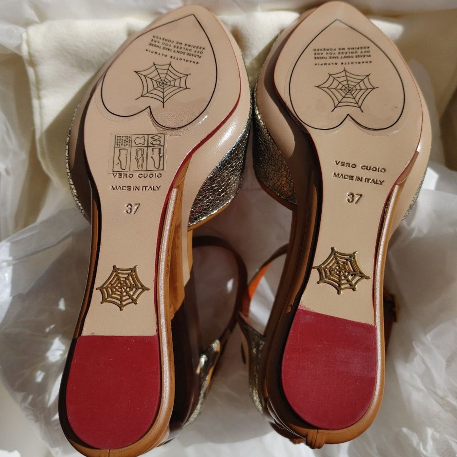 Charlotte Olympia NIB Charlotte Olympia Crackle Silver Leather RATTAN WEDGE 37 Size US 7 / IT 37 - 9 Thumbnail