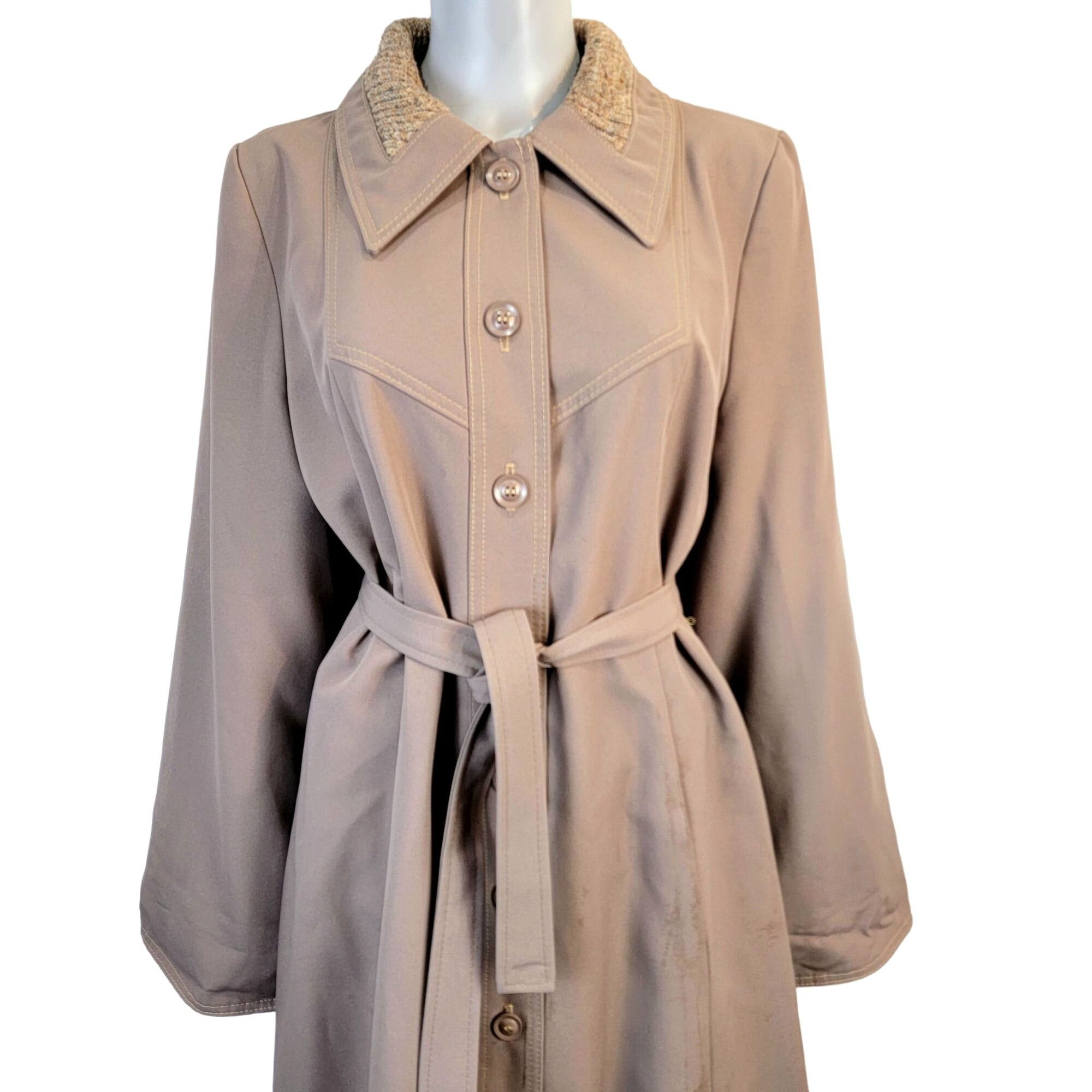 image of Vintage 70's Trench Coat Women XL 14 Tan Orange Jacket Fall R