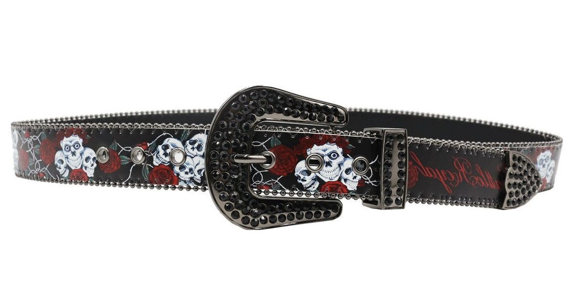 Japanese Brand × Vintage Retro skull skeleton roses western rhinestone studded belt Size ONE SIZE - 4 Thumbnail