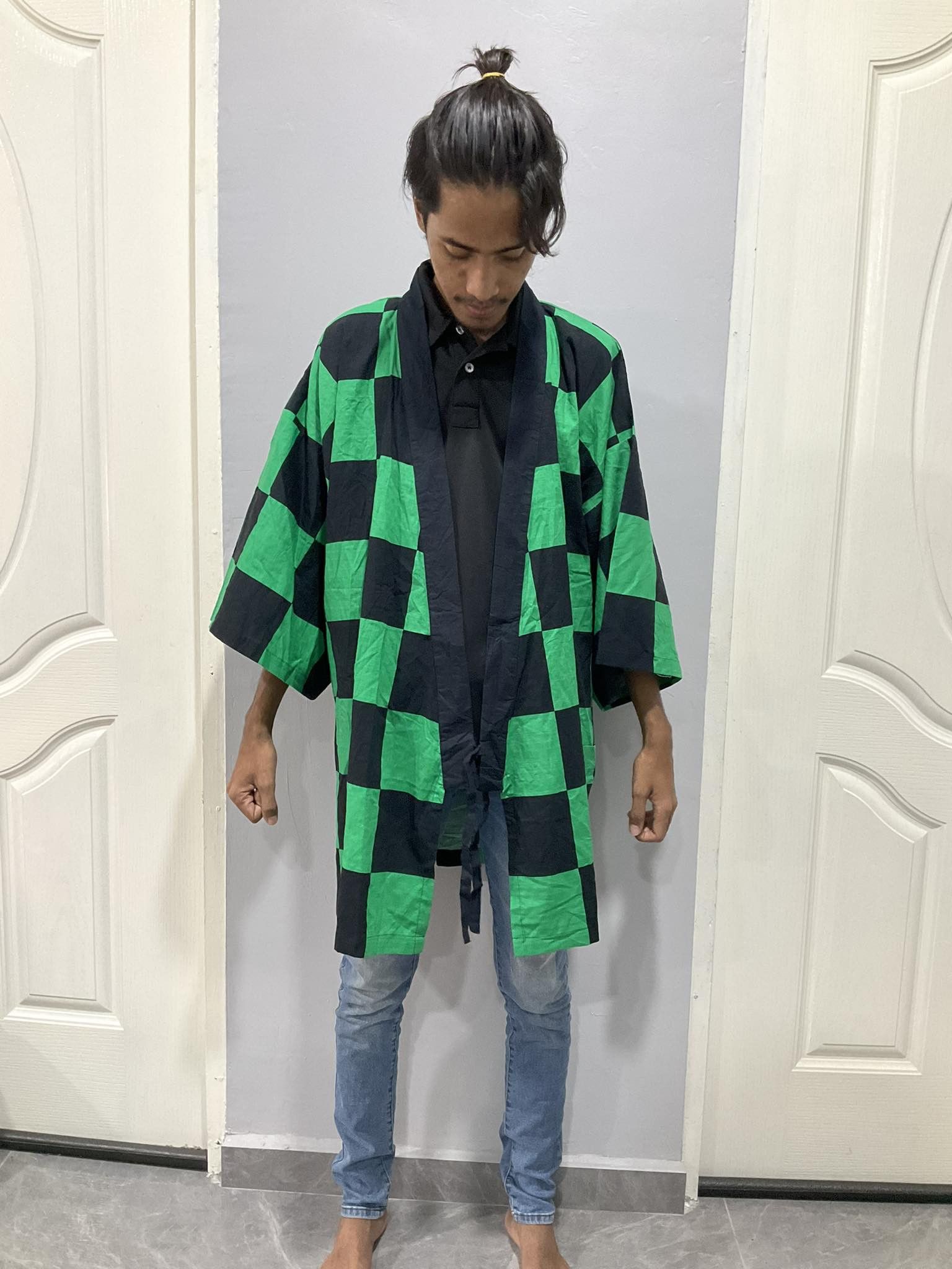 image of Cartoon Network Demon Slayer Kimono Tanjiro Deadstock in Black/Green, Men's (Size Large)