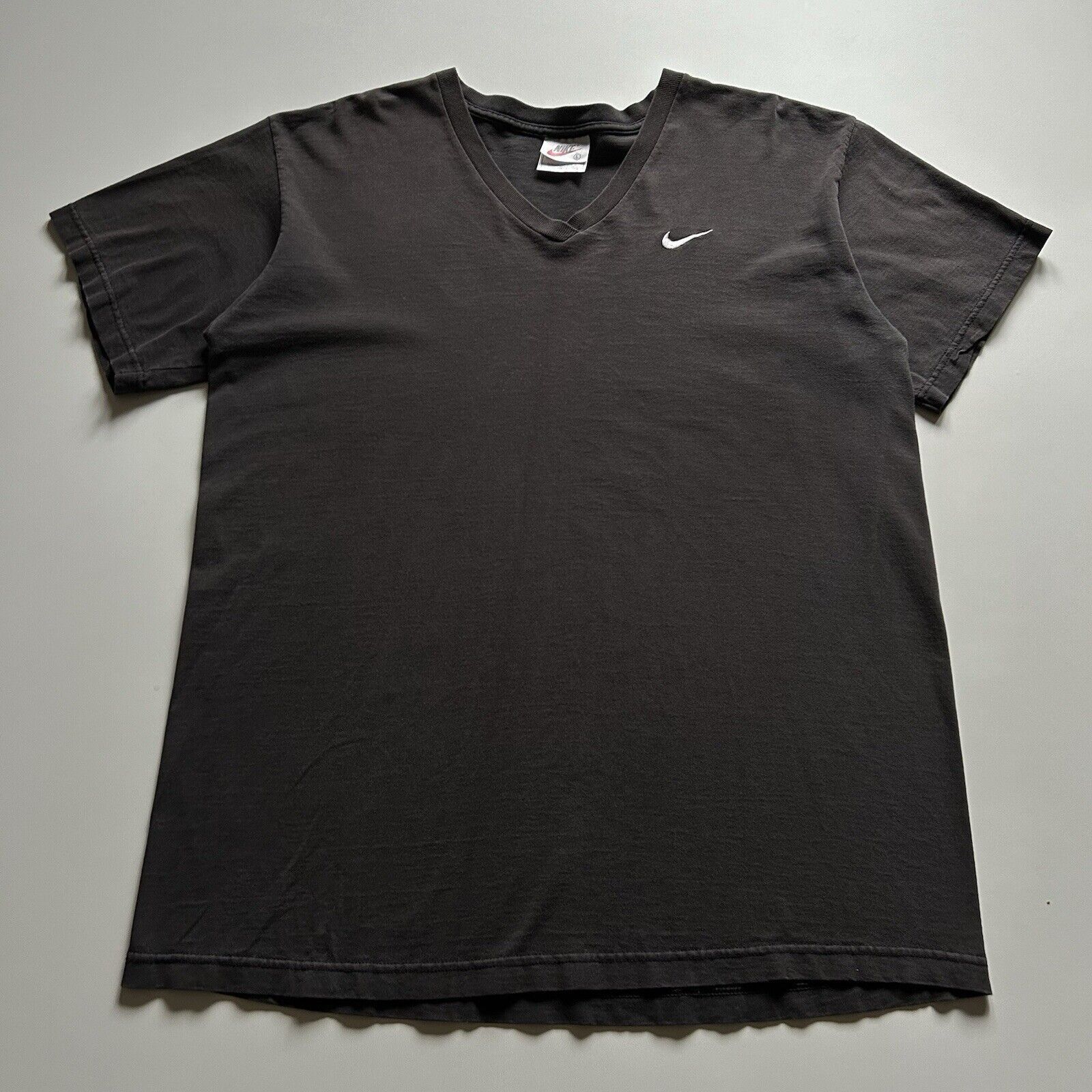 Nike × Vintage Vintage 90s Nike T Shirt Large V Neck USA Faded Black Rare Size US L / EU 52-54 / 3 - 1 Thumbnail