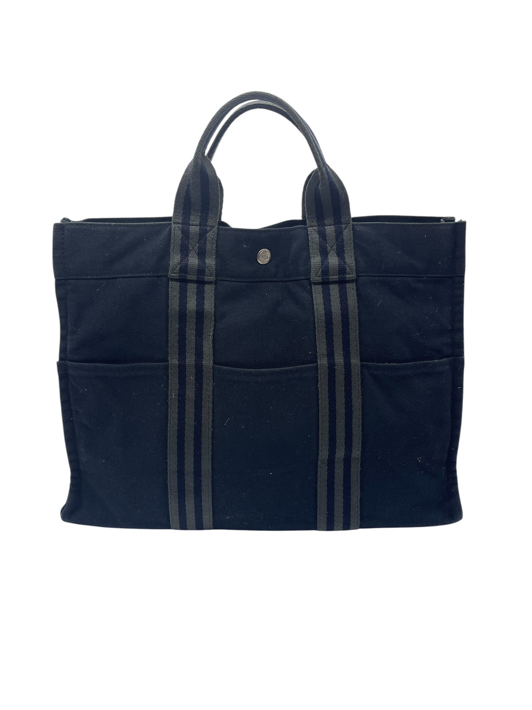 Hermes Vintage Hermès Herline MM Tote Canvas Striped Handles France Size ONE SIZE - 2 Thumbnail