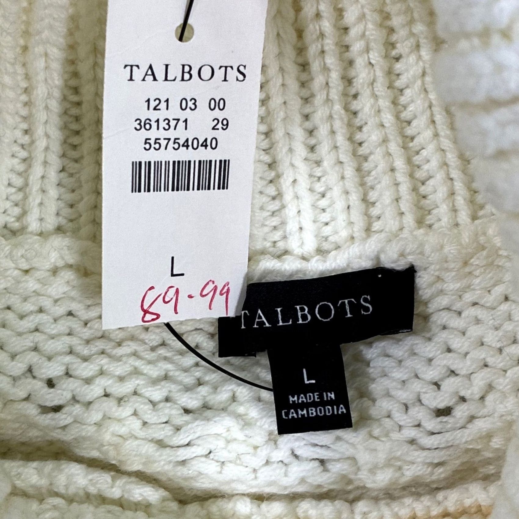 Talbots Talbots Sweater Womens L White NWT Mixed Stitch Colorblock Cable Knit Turtleneck Cotton Size L / US 10 / IT 46 - 4 Thumbnail