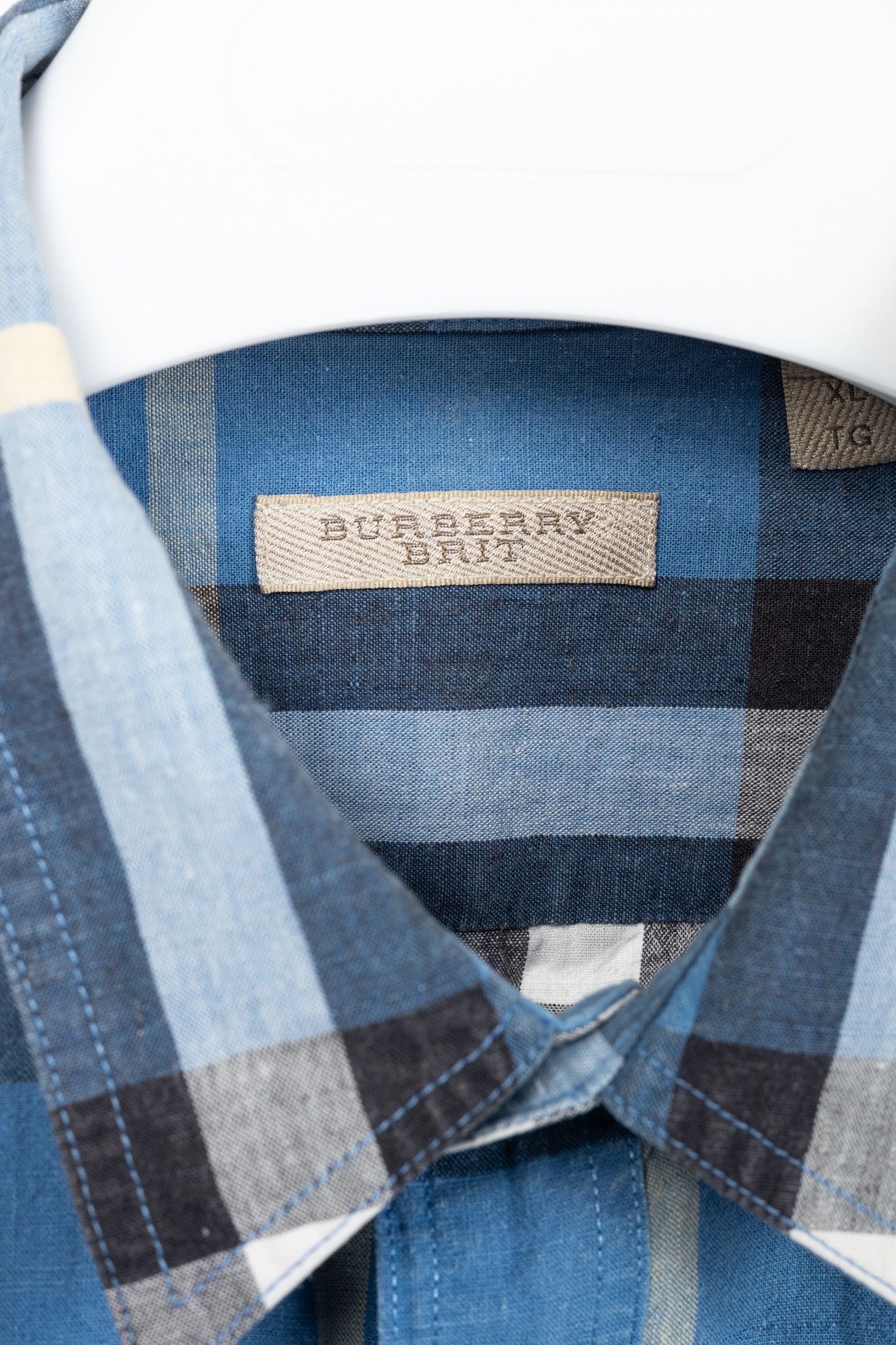 Burberry Burberry Brit Blue Check Cotton Linen Buttoned Shirt Size US XL / EU 56 / 4 - 4 Thumbnail
