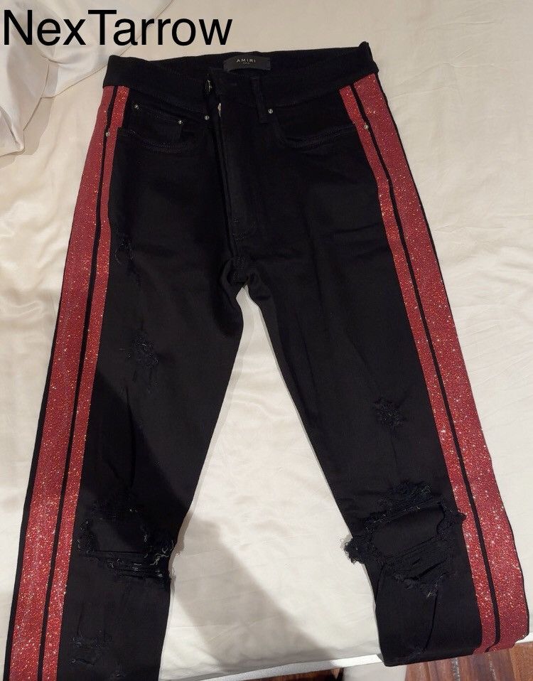 Amiri side red striped jeans 2412-Nextarrow