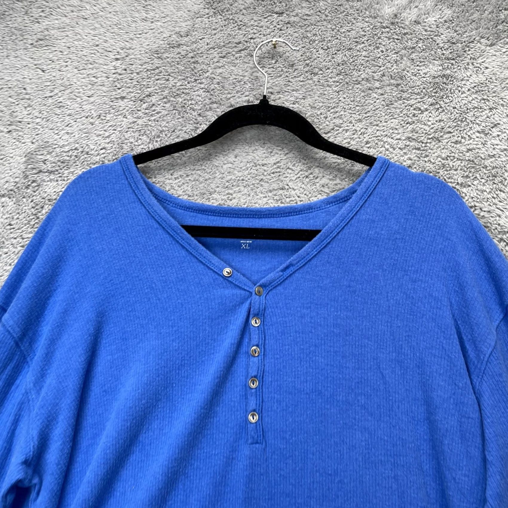 Gap Gap Top Womens XL Blue Love Fitted Rib Waffle Knit Henley Neck Casual Shirt T-Shirt Mens Women Girls Unisex Size XL / US 12-14 / IT 48-50 - 5 Thumbnail