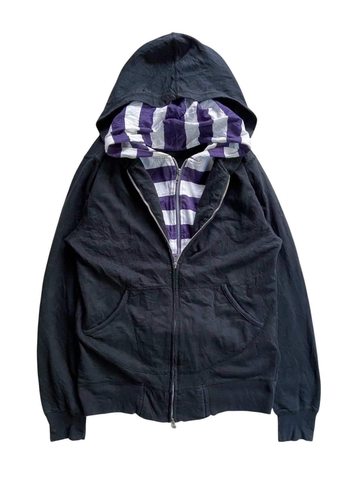 Japanese Brand JAPANESE DOUBLE LAYER STRIPED ZIP HOODIE by DESIO Size US M / EU 48-50 / 2 - 2 Thumbnail