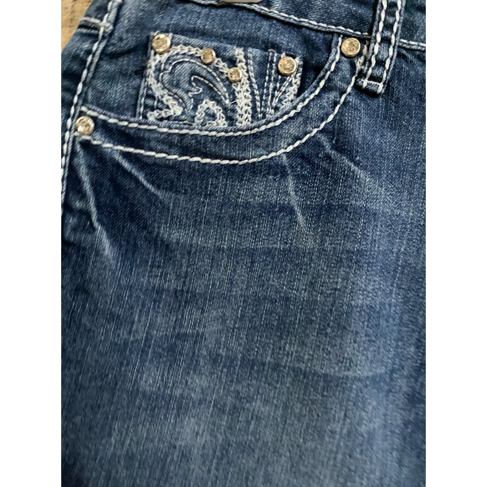 Vintage Earl Jean Womens Slim Boot Cut Jeans Embellished Flap Pockets Size 6 Size 28" / US 6 / IT 42 - 2 Thumbnail