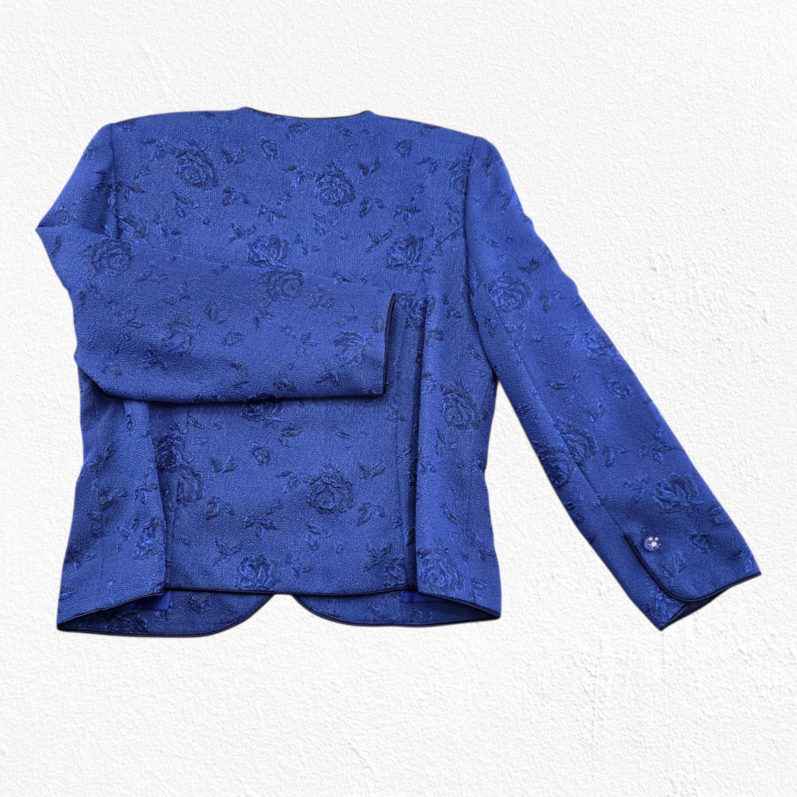Vintage 80s Royal Blue Jacquard Skirt Suit 12P Size 34" / US 12 / IT 48 - 8 Thumbnail