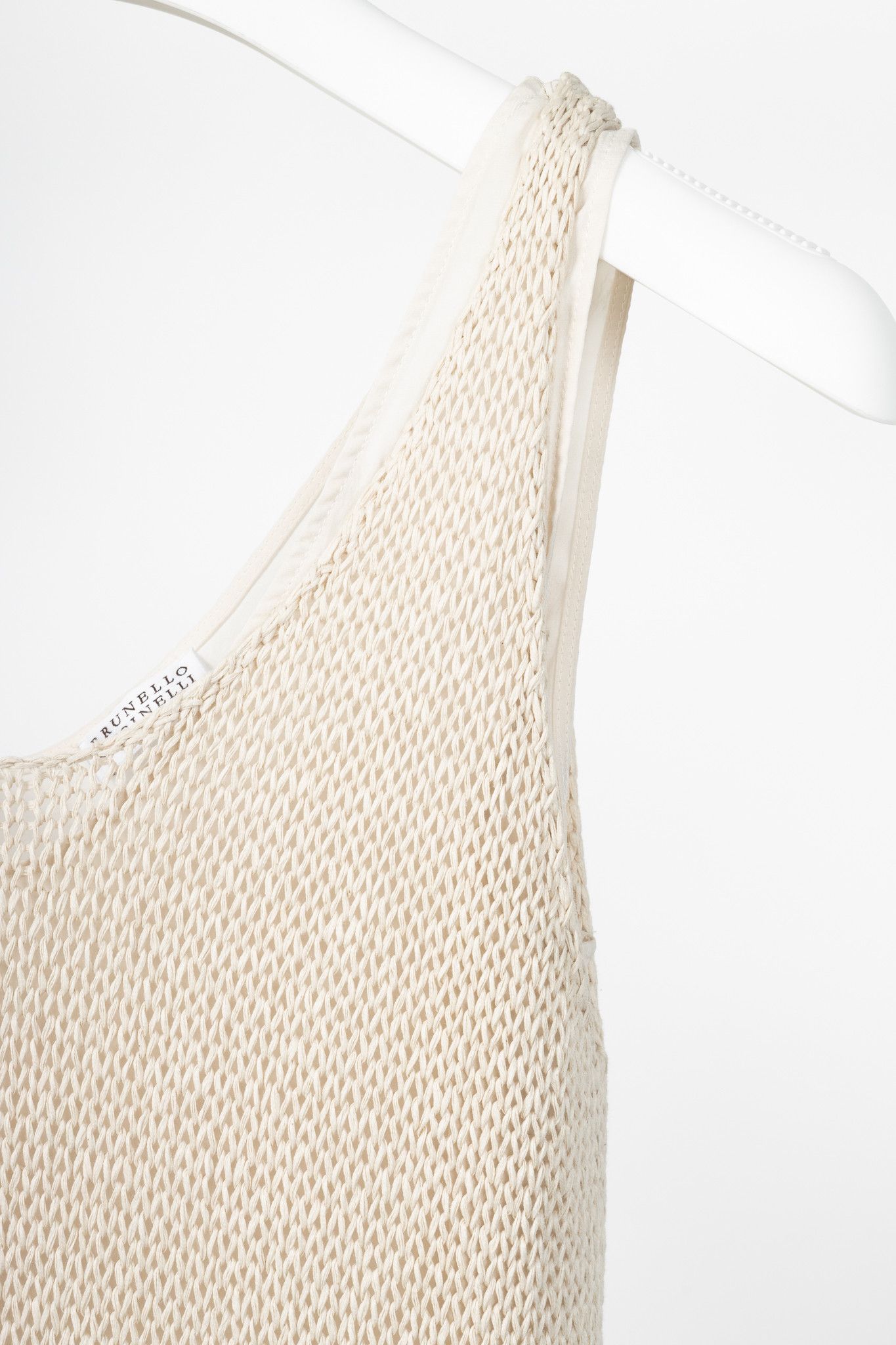 Brunello Cucinelli Brunello Cucinelli Oatmeal Cotton-Knit Fringe-Hem Dress Size S / US 4 / IT 40 - 5 Thumbnail