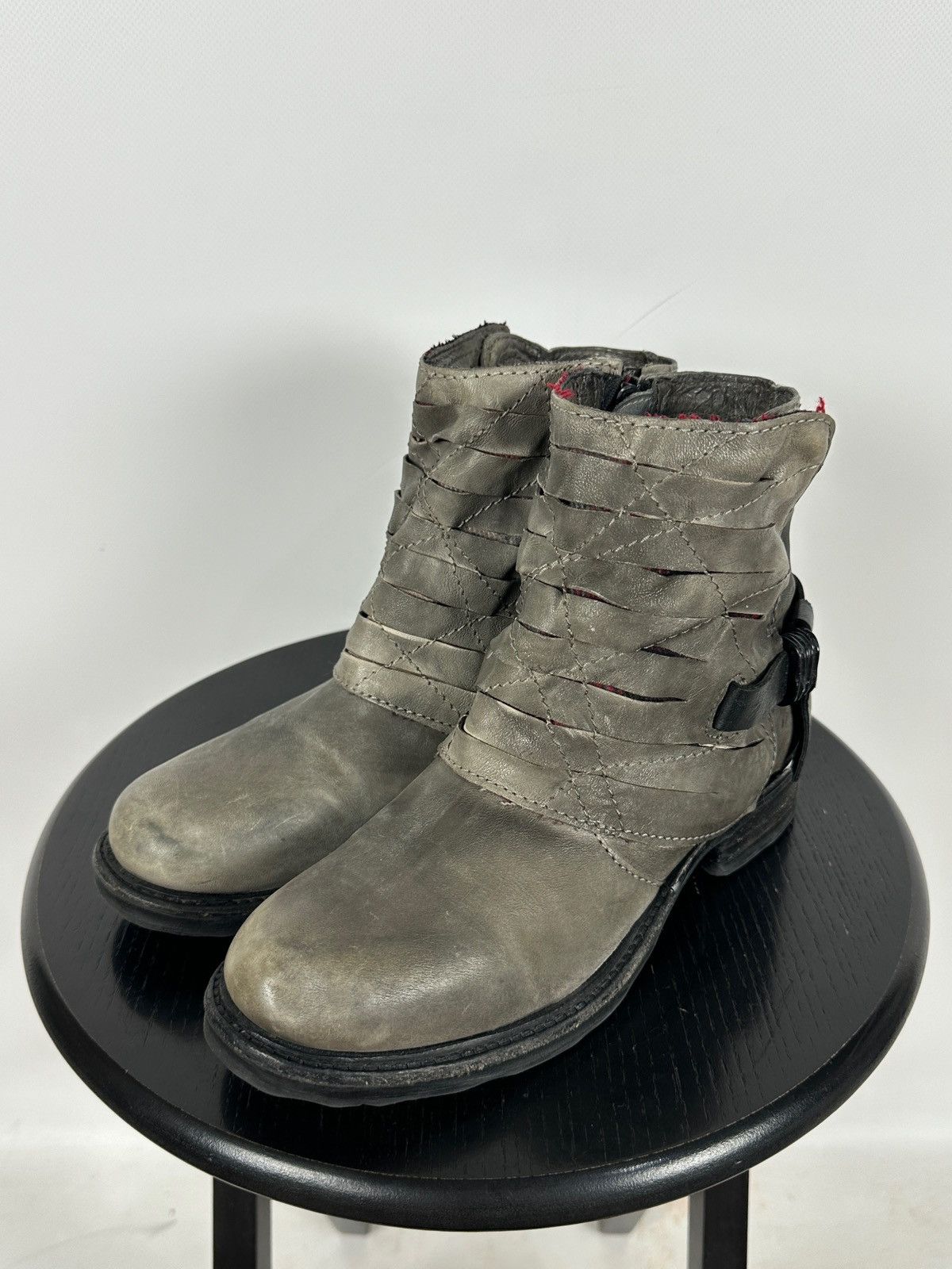 A.S.98 A.S.98. Airstep Gray Leather Biker Ankle Buckle Strap Boots Size US 8 / IT 38 - 7 Thumbnail