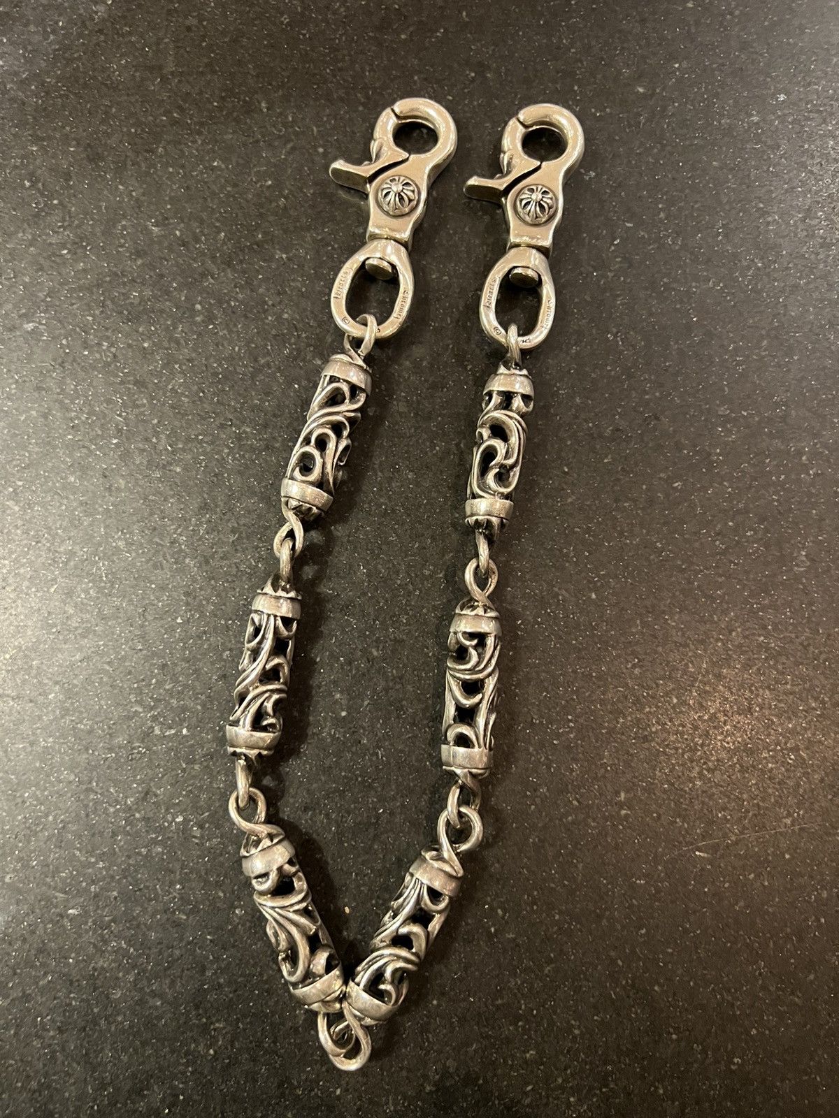 image of Chrome Hearts Double Clasp Roller Wallet Chain in Silver, Men's