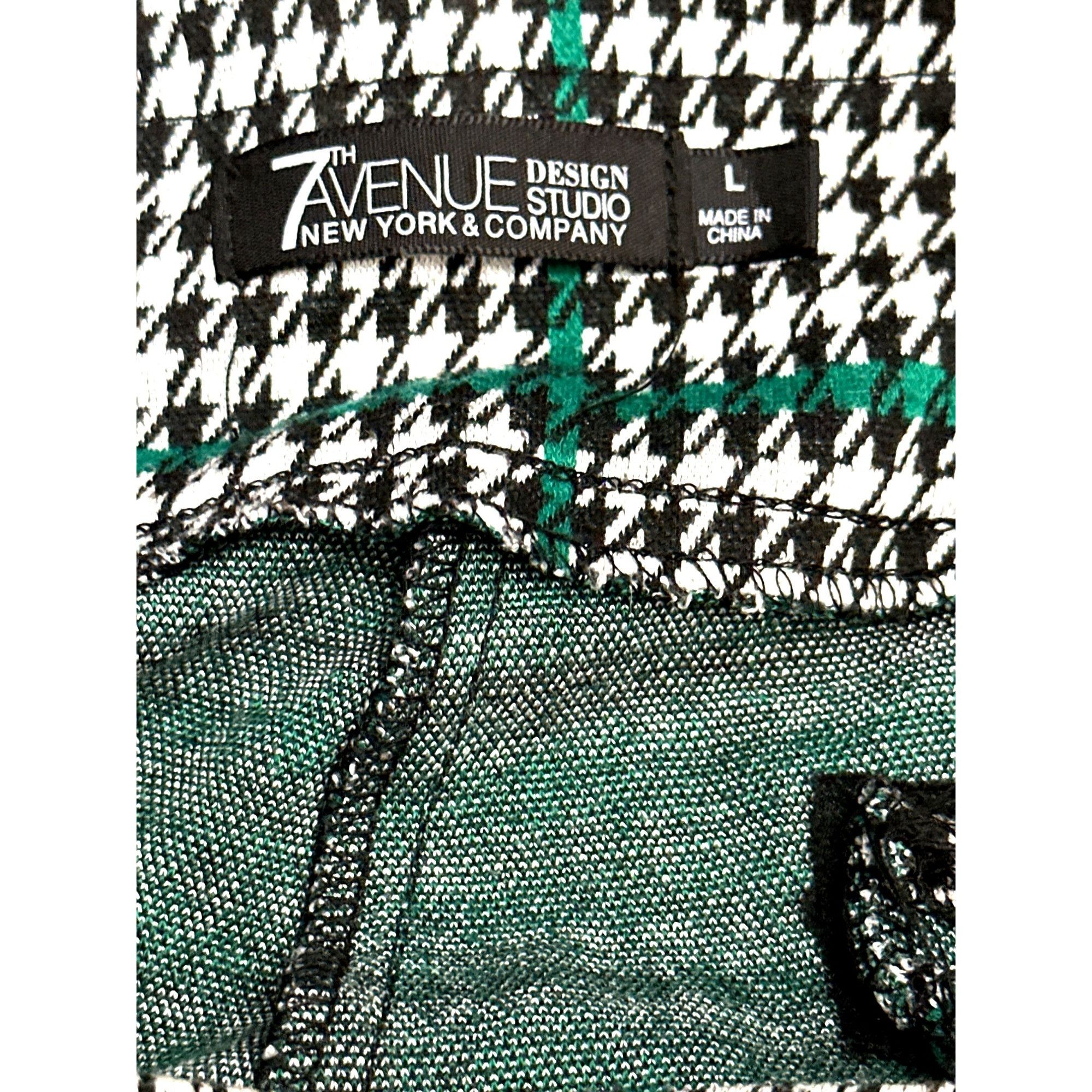 Other 7th Avenue Large Houndstooth Plaid Pants Green Black Stretch Size 35" - 7 Thumbnail