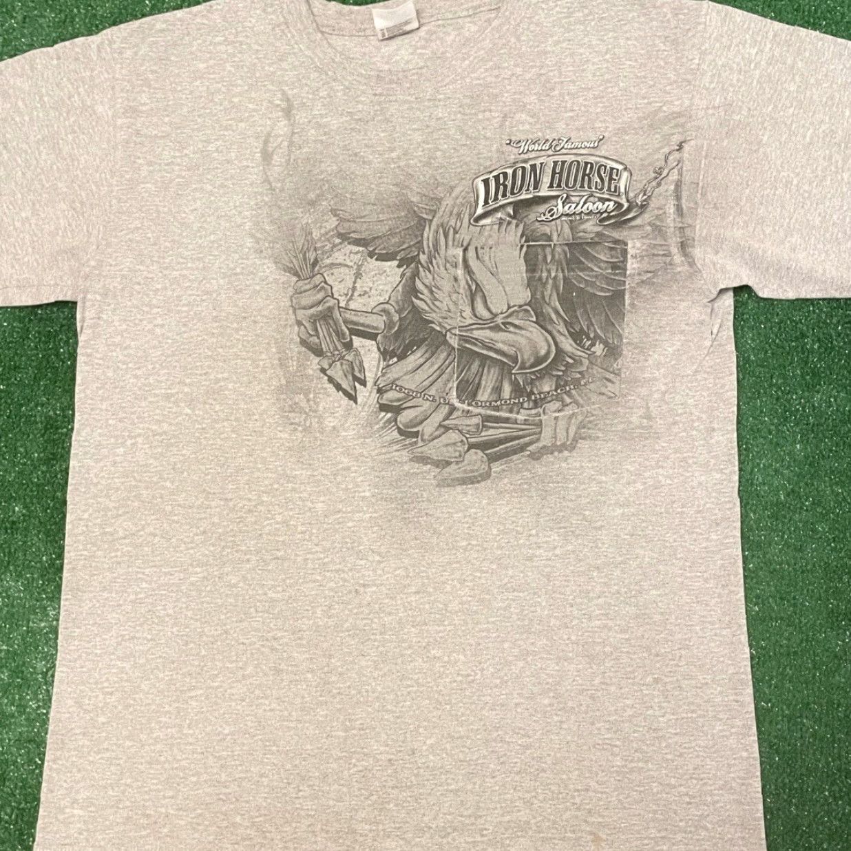 Vintage VINTAGE 90s Y2K Iron Horse Saloon Bike Week Biker Bar Eagle Shirt M Florida Mens Regular Gray Short Sleeve T-Shirt Size US M / EU 48-50 / 2 - 2 Thumbnail