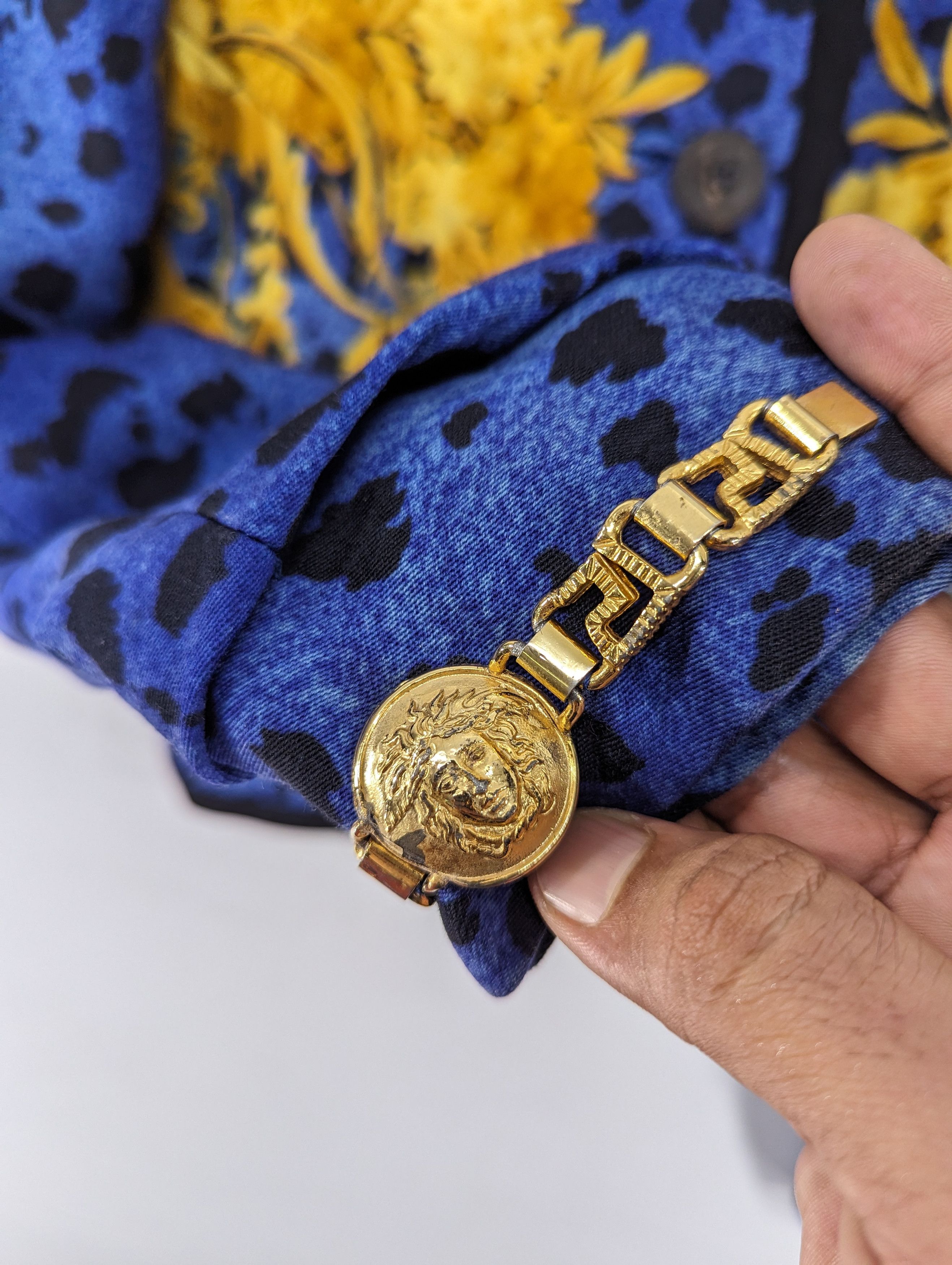 Versace Vintage 90s Gianni Versace Blue Baroque Leopard Print Jacket Size XS / US 0-2 / IT 36-38 - 10 Thumbnail