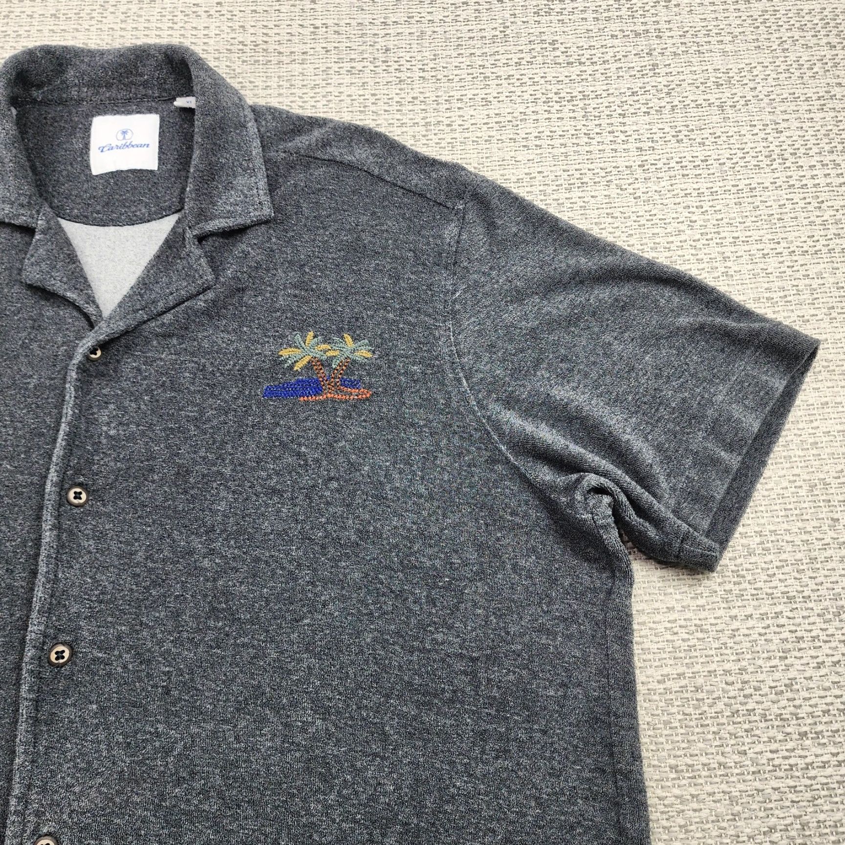 Vintage VINTAGE Caribbean Shirt Mens XL Gray Camp Button Up Embroidered Palm Tree Knit Casual Size US XL / EU 56 / 4 - 2 Thumbnail
