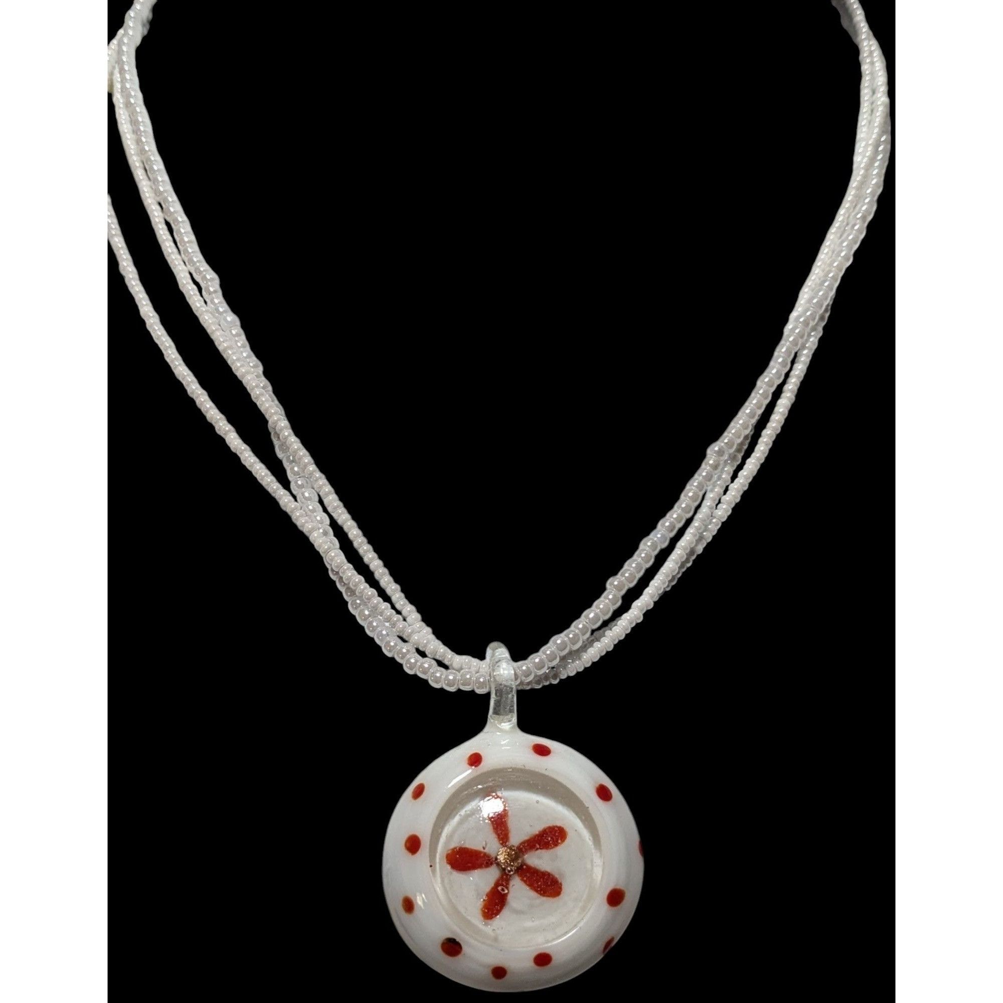 Other Floral Candycane Winter Glass Beaded Necklace Size ONE SIZE - 2 Thumbnail
