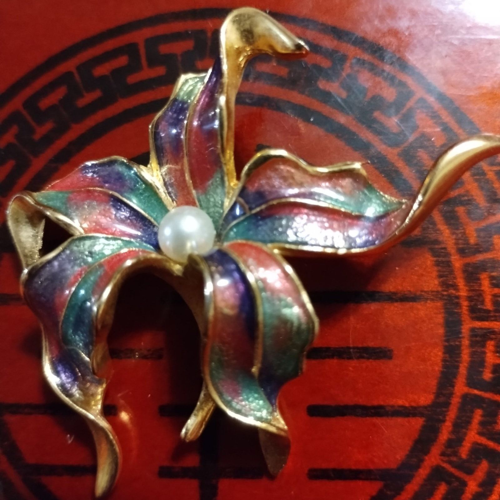 Vintage Beautiful enameled signed brooch~can't make out signature Size ONE SIZE - 3 Thumbnail
