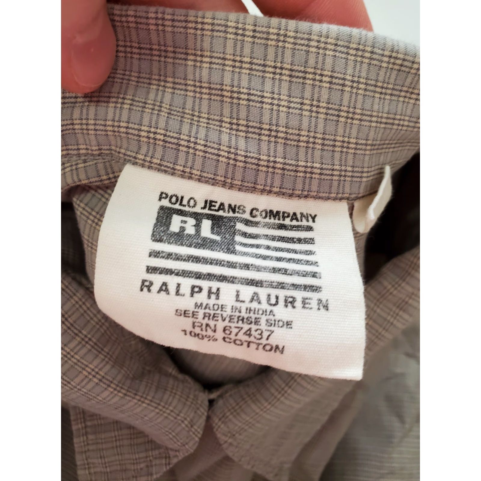 Ralph Lauren VINTAGE Ralph Lauren Polo Jeans Company Shirt Button-Up Plaid Flag Men Large Gray 100% Cotton Long Sleeve Size US L / EU 52-54 / 3 - 7 Thumbnail