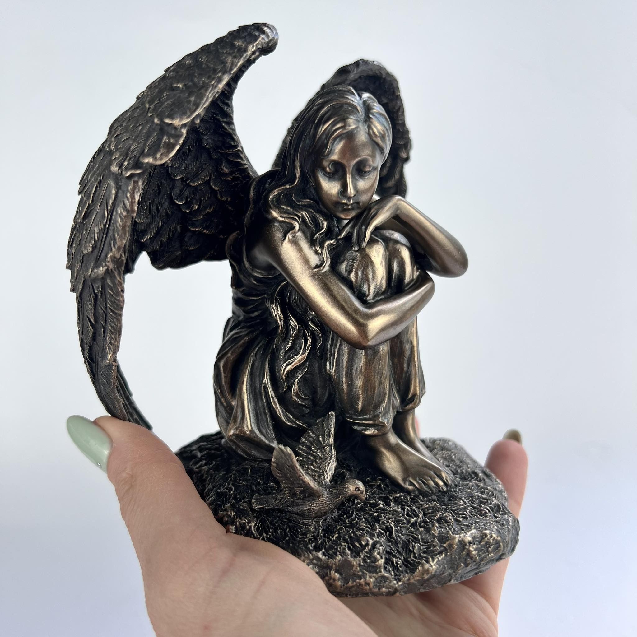 Vintage Angel Girl Figure Polystone Bronze Made in Italy 18 cm Size ONE SIZE - 3 Thumbnail