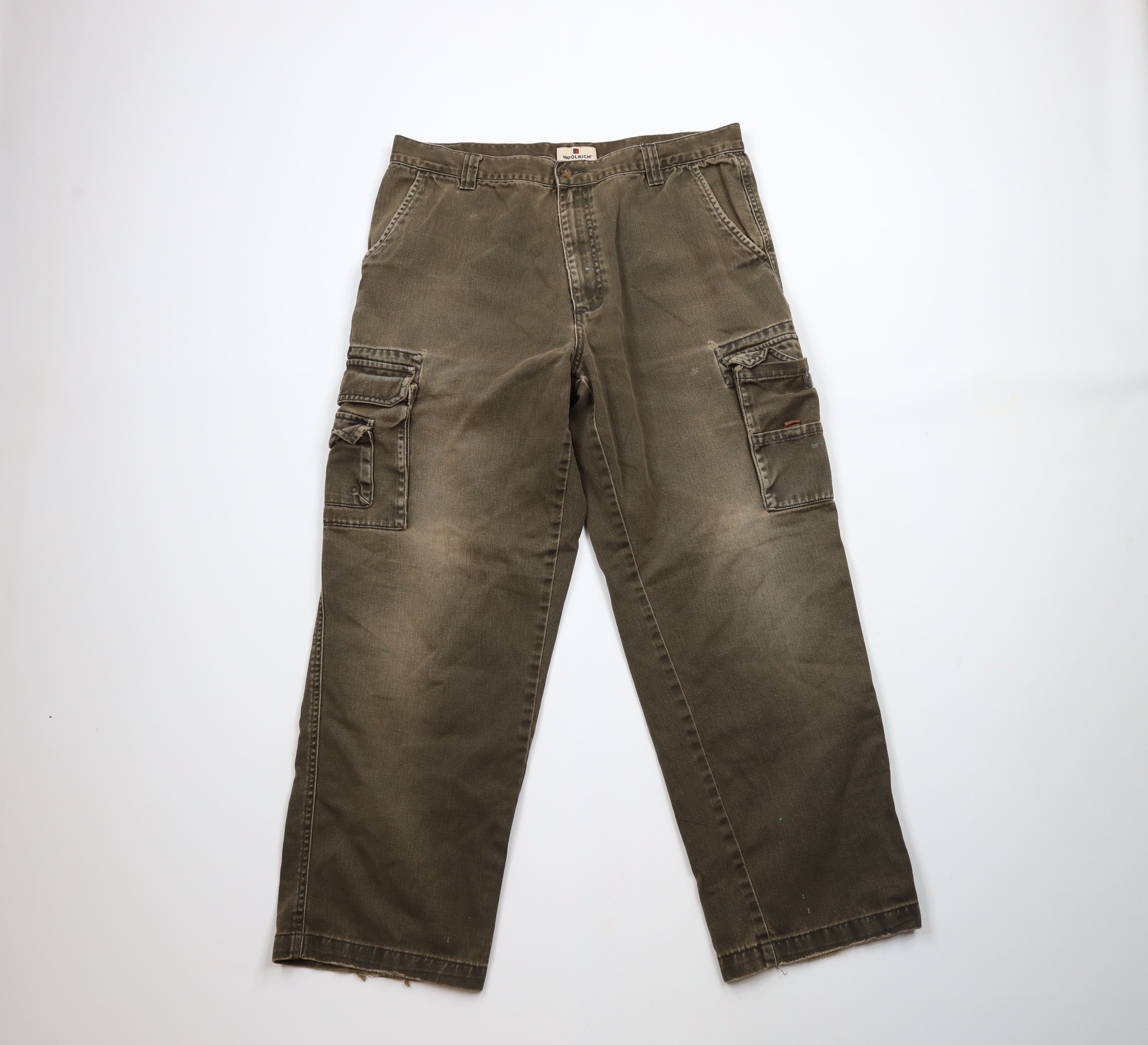 Vintage × Woolrich Woolen Mills Vintage 90s Woolrich Wide Leg Denim Cargo Jeans Pants Brown Size US 34 / EU 50 - 1 Thumbnail