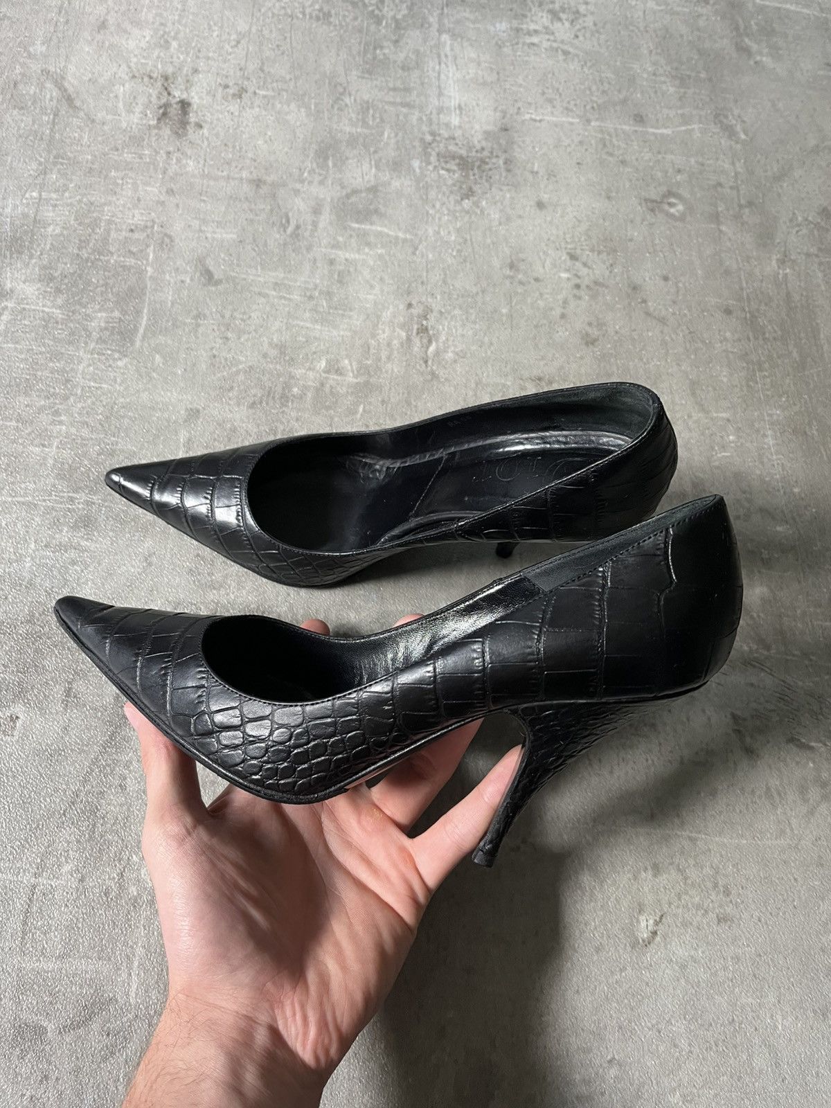 Dior Crocodile Leather Heel Shoes Black, Women's (Size 7.5)
