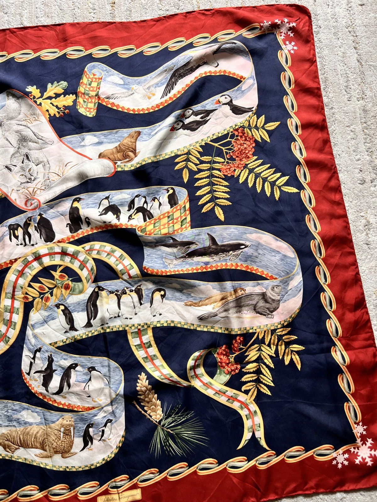 Salvatore Ferragamo Salvatore Ferragamo Arctic Animal Printed Silk Scarve Size ONE SIZE - 2 Thumbnail