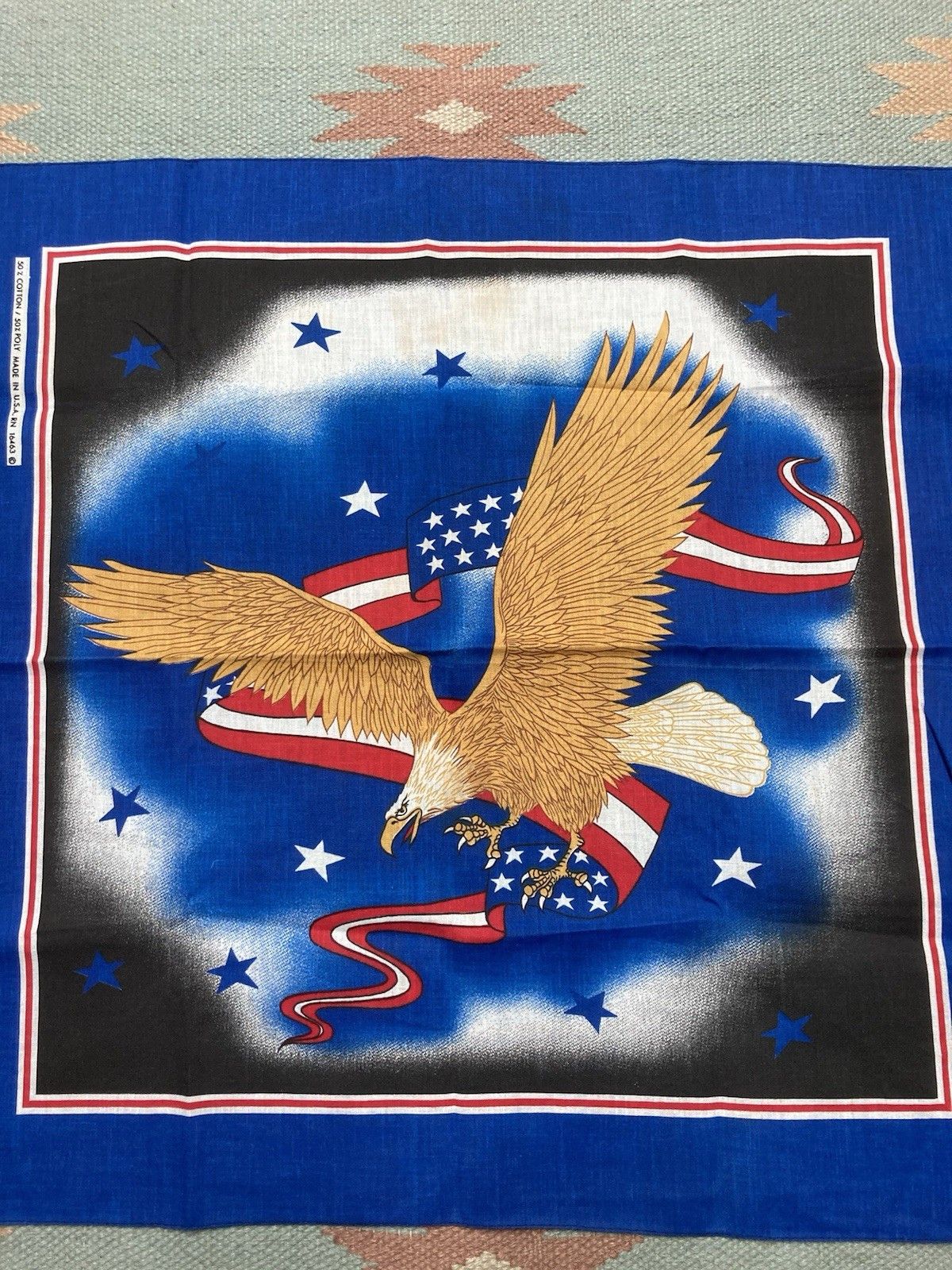 Vintage Vtg 80s bandana handkerchief eagle USA flag Harley Davidson Size ONE SIZE - 2 Thumbnail