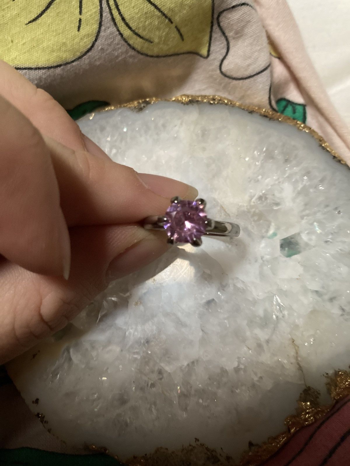 Other Pink gemmed silver plated ring Size ONE SIZE - 1 Thumbnail
