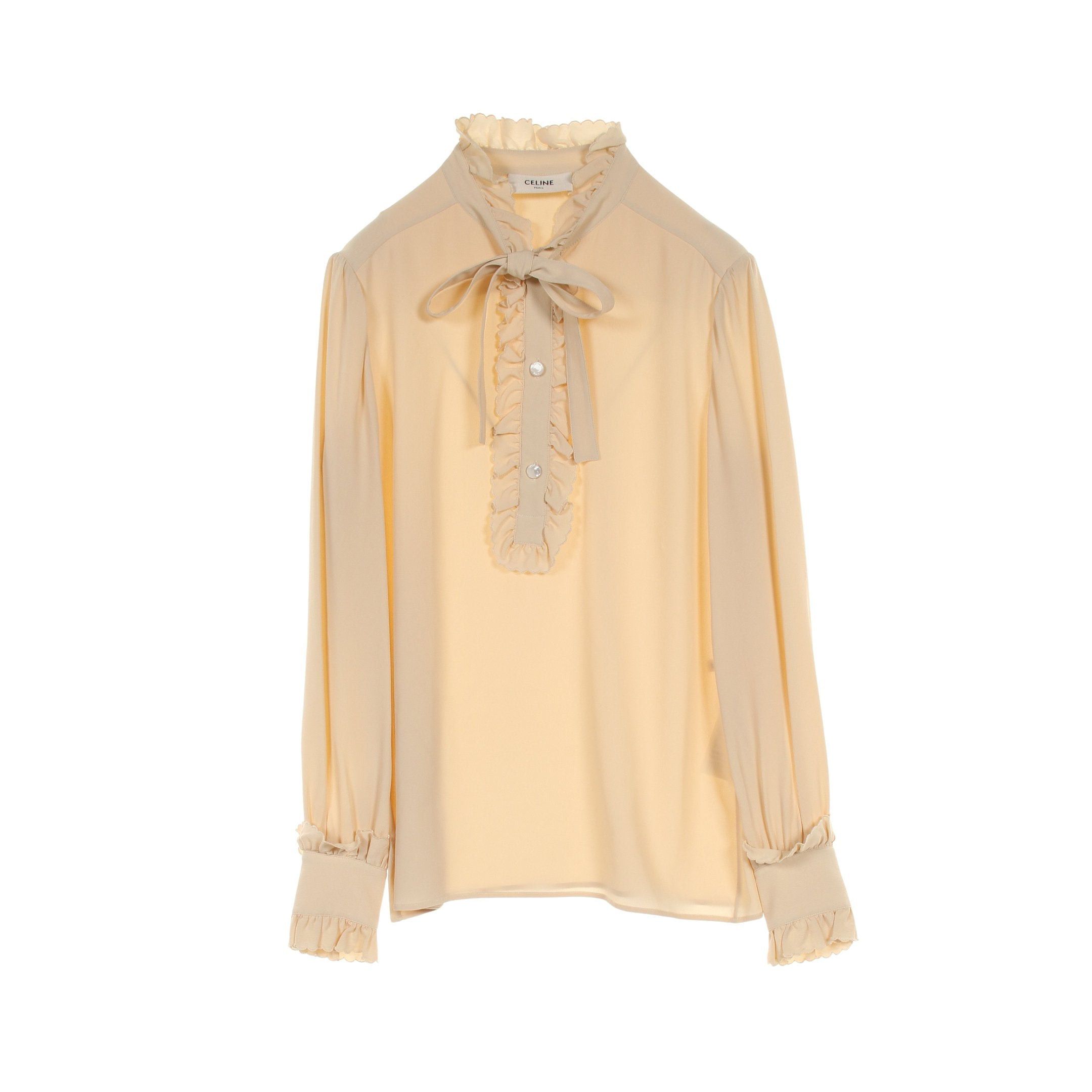 Celine Celine Frill Blouse Ribbon Tie Silk Light Beige Size ONE SIZE - 1 Thumbnail
