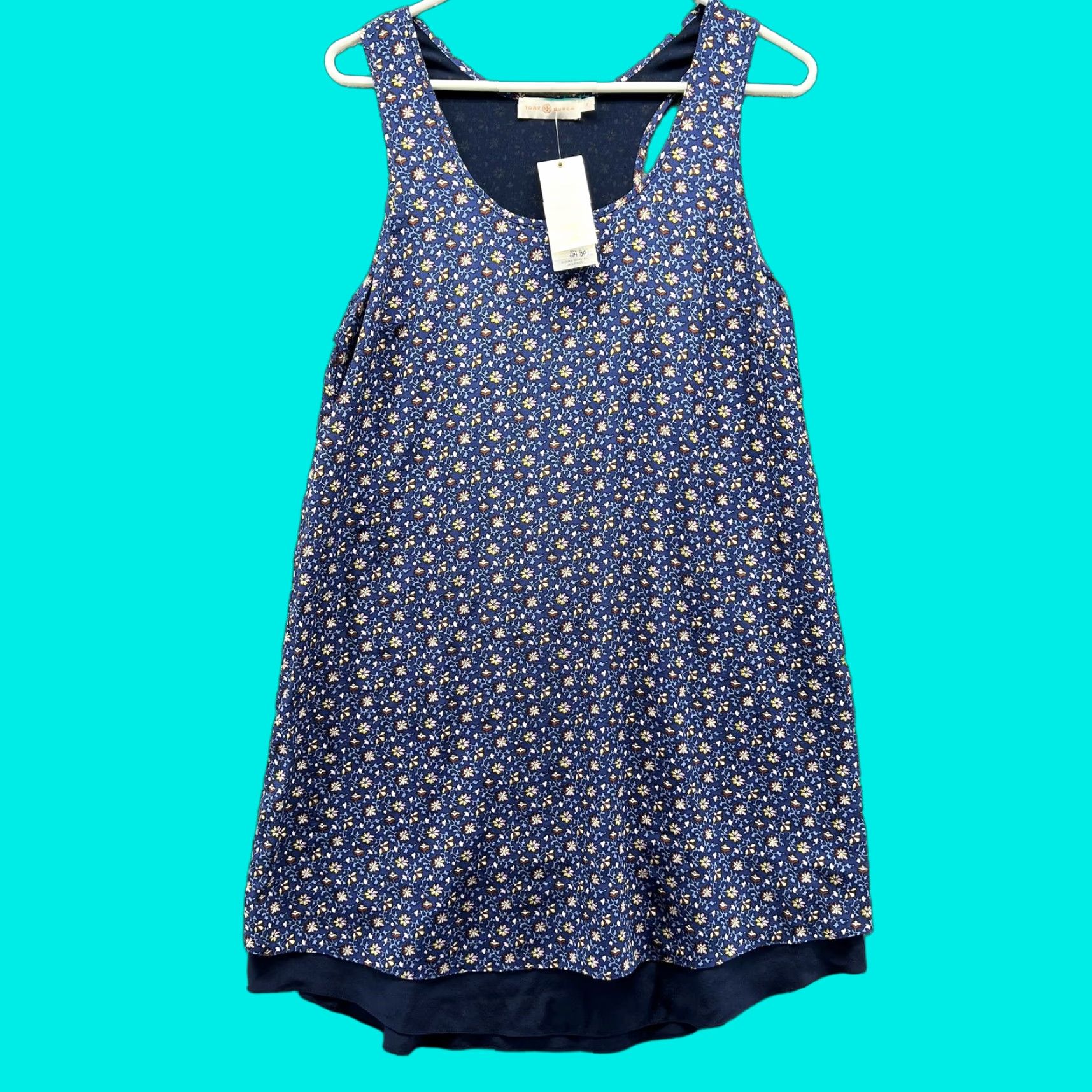 Tory Burch Tory Burch Dress Womens Small Blue Wild Pansy Sydney Tank Trapeze Silk Floral Size S / US 4 / IT 40 - 1 Thumbnail