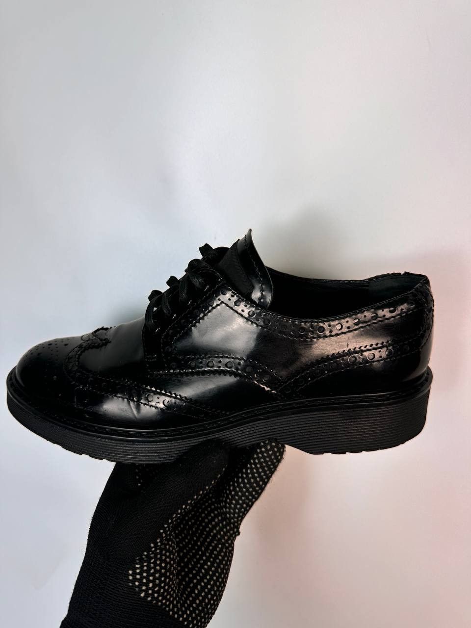 Prada × Vintage PRADA 3E5739 Dress Shoe Sport Wingtip Black Enamel Used Size US 9 / IT 39 - 9 Thumbnail