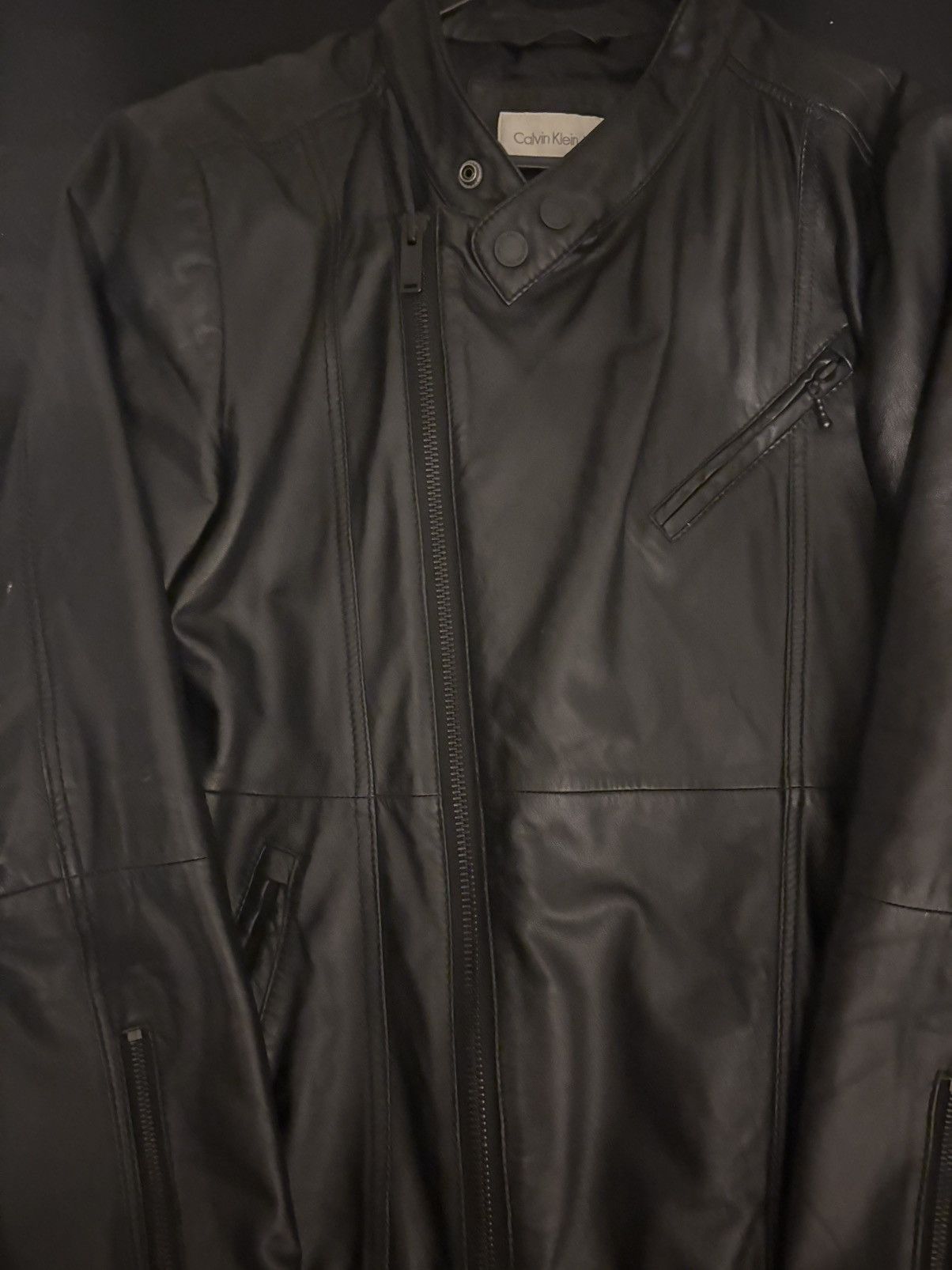 2000’s Calvin Klein a-symmetrical leather jacket