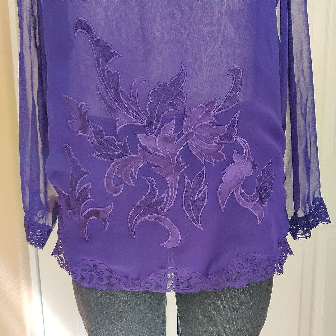 Victoria's Secret Vintage gold label lace trim sheer PJ top sz L Size L / US 10 / IT 46 - 3 Thumbnail