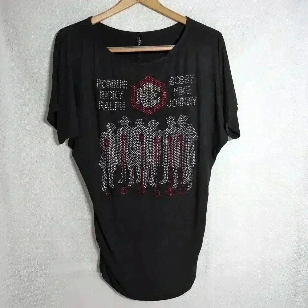 Designer New Edition Singing Group Rhinestone Crystal T-shirt sz M Size M / US 6-8 / IT 42-44 - 1 Thumbnail
