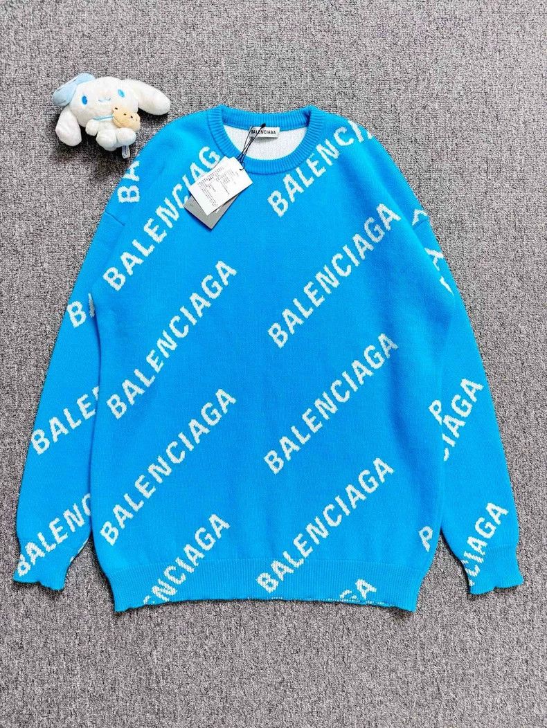 Balenciaga Blue bullet-screen logo knit sweater 2502-Nextar