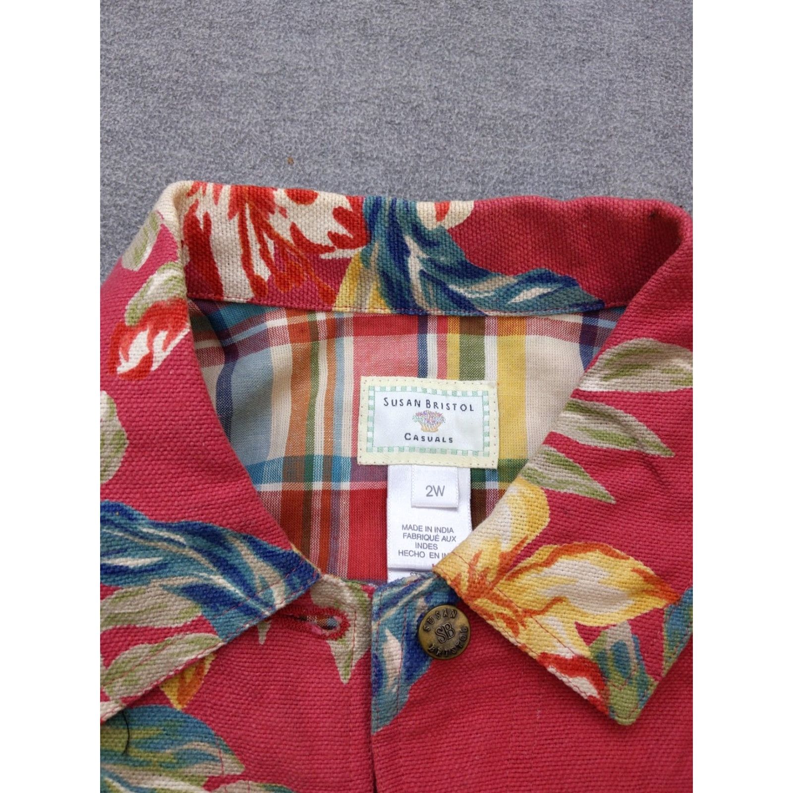 Vintage VINTAGE Susan Bristol Jacket Womens 2W Red Floral Tropical Short Sleeve Button Front Size 26" / US 2 / IT 38 - 3 Thumbnail